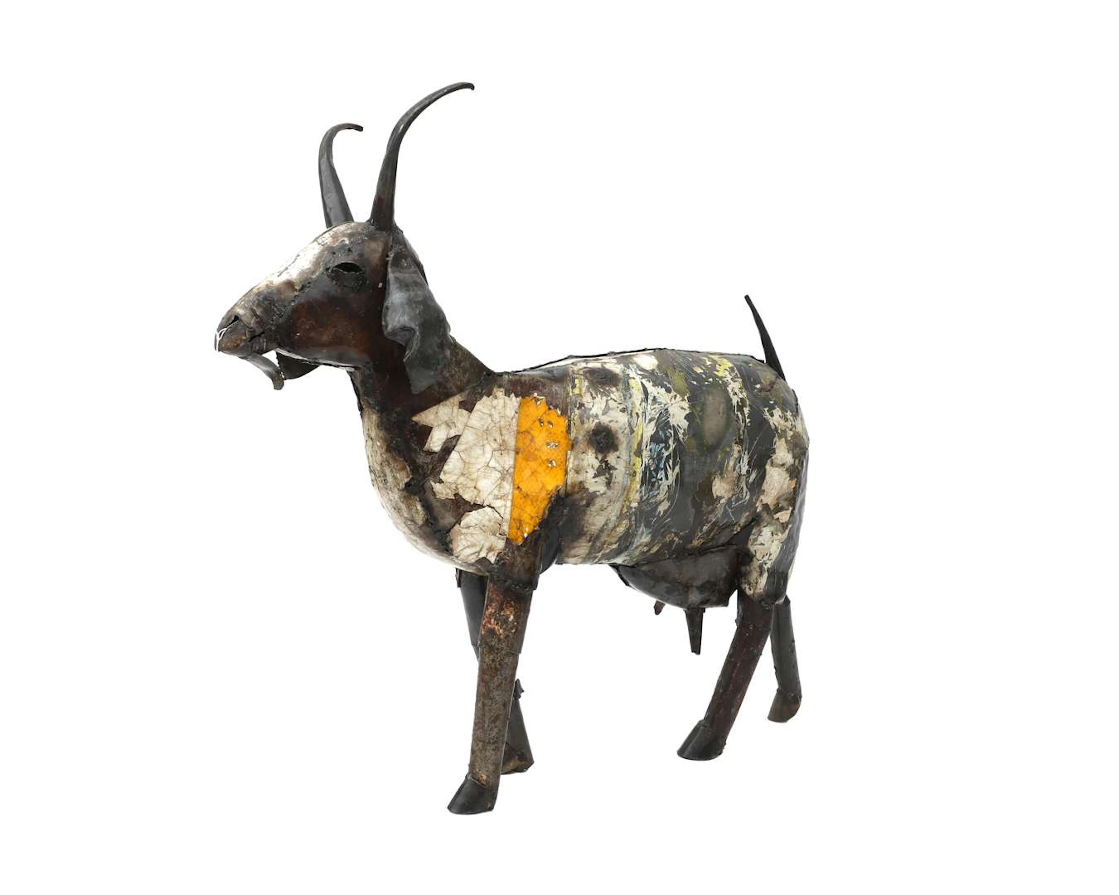A metal sculpture of a goat, 21st century
