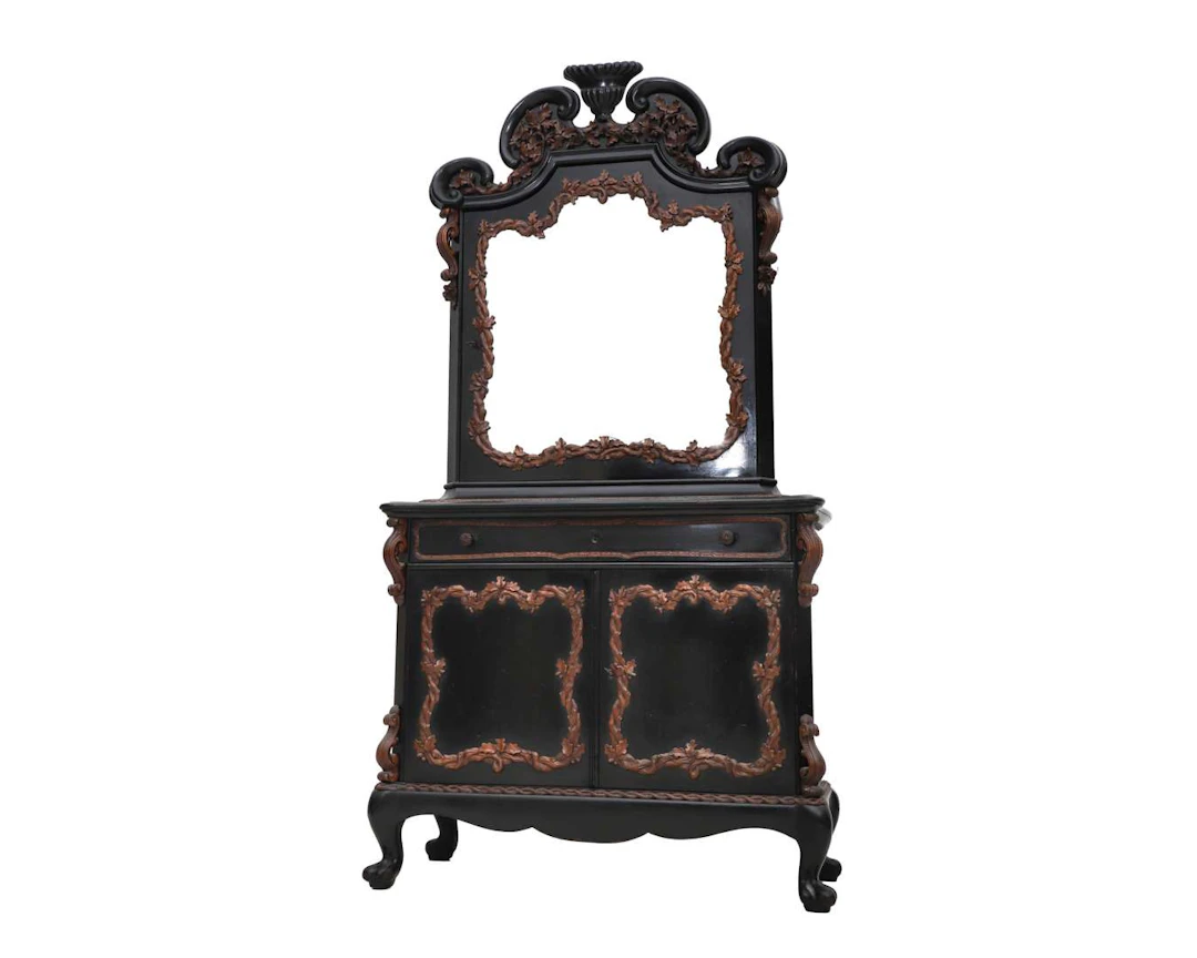 A black-lacquered wooden bonheur, made by: Horrix, Holland, The Hague