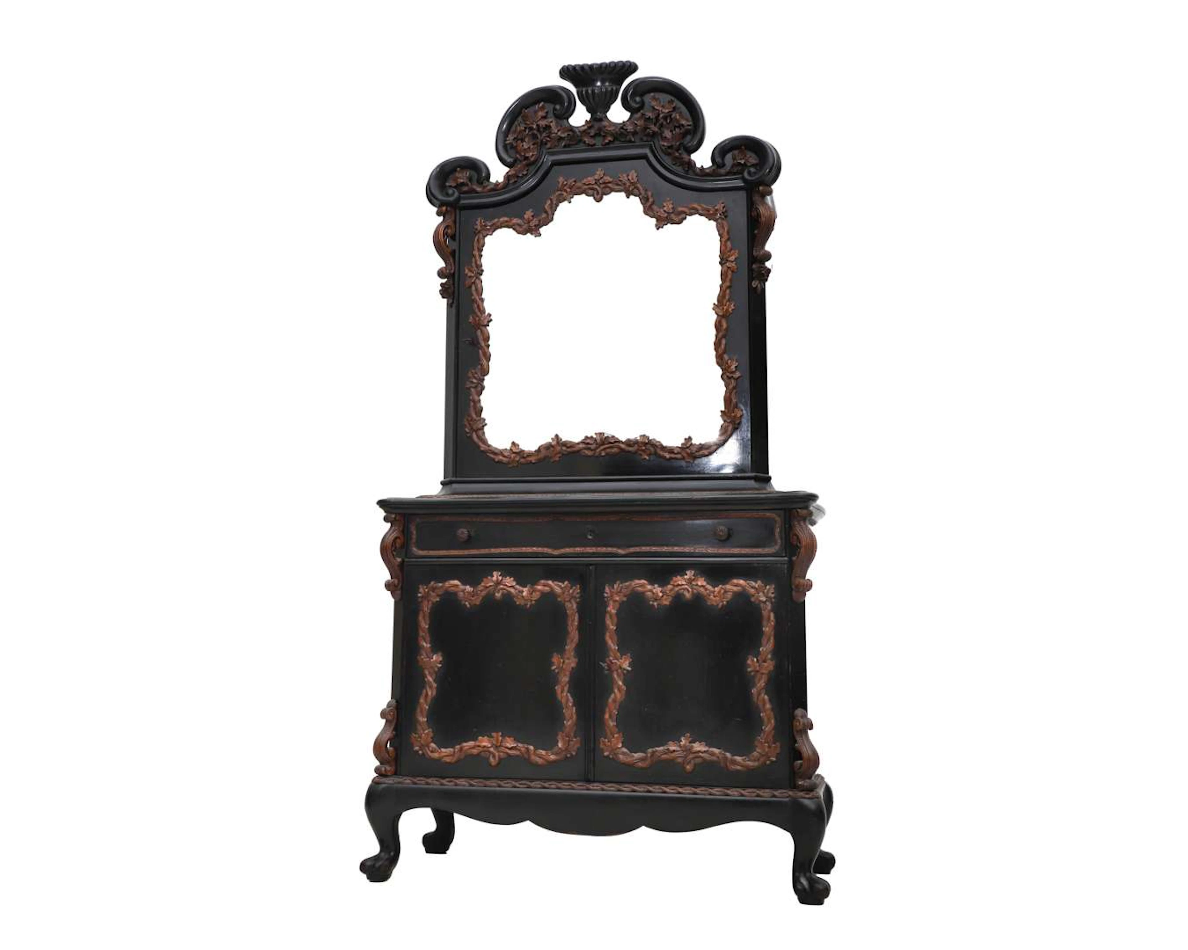 A black-lacquered wooden bonheur, made by: Horrix, Holland, The Hague