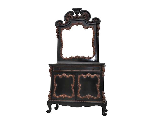 A black-lacquered wooden bonheur, made by: Horrix, Holland, The Hague