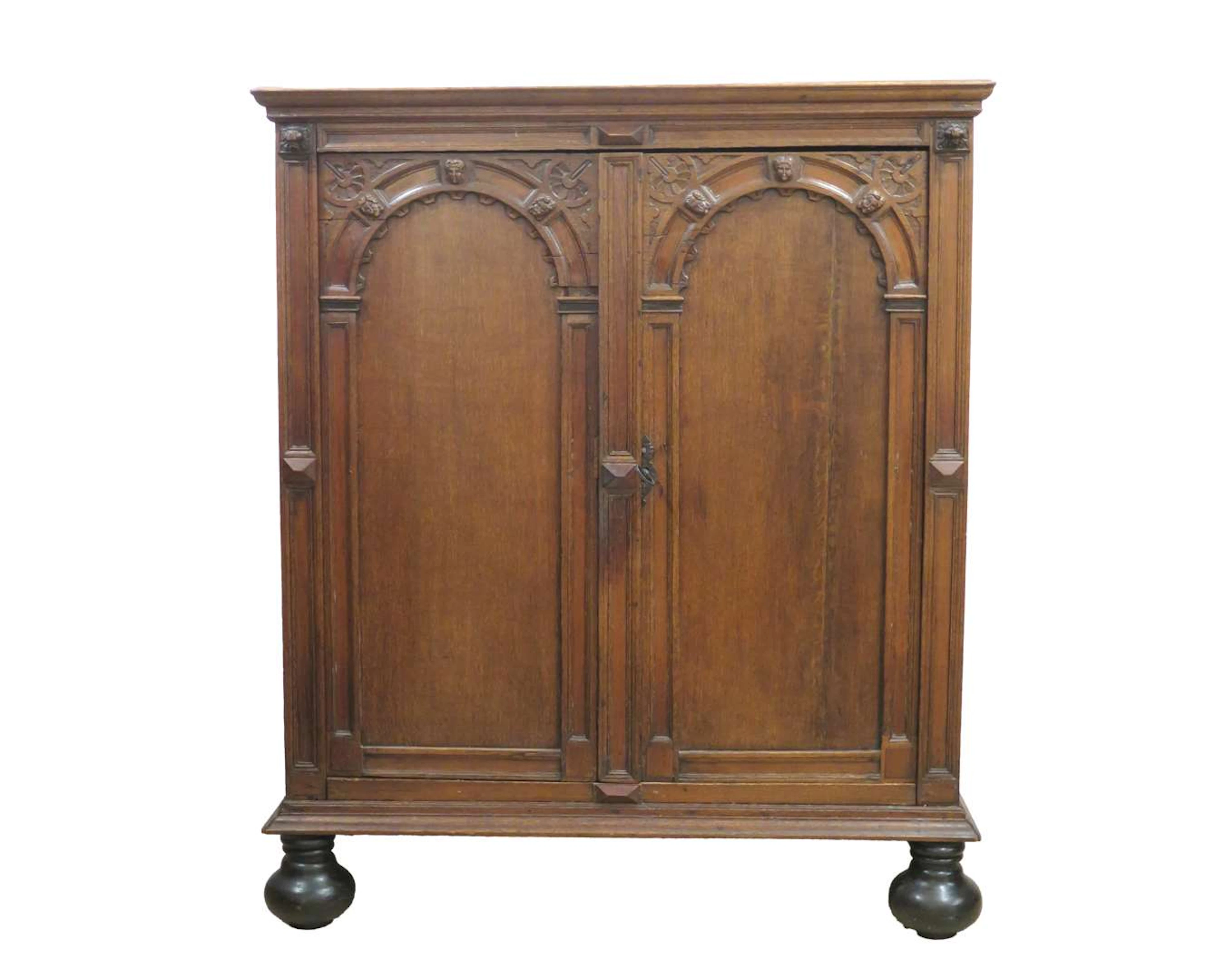 An oak bar cabinet, Holland, first half of the 17th century