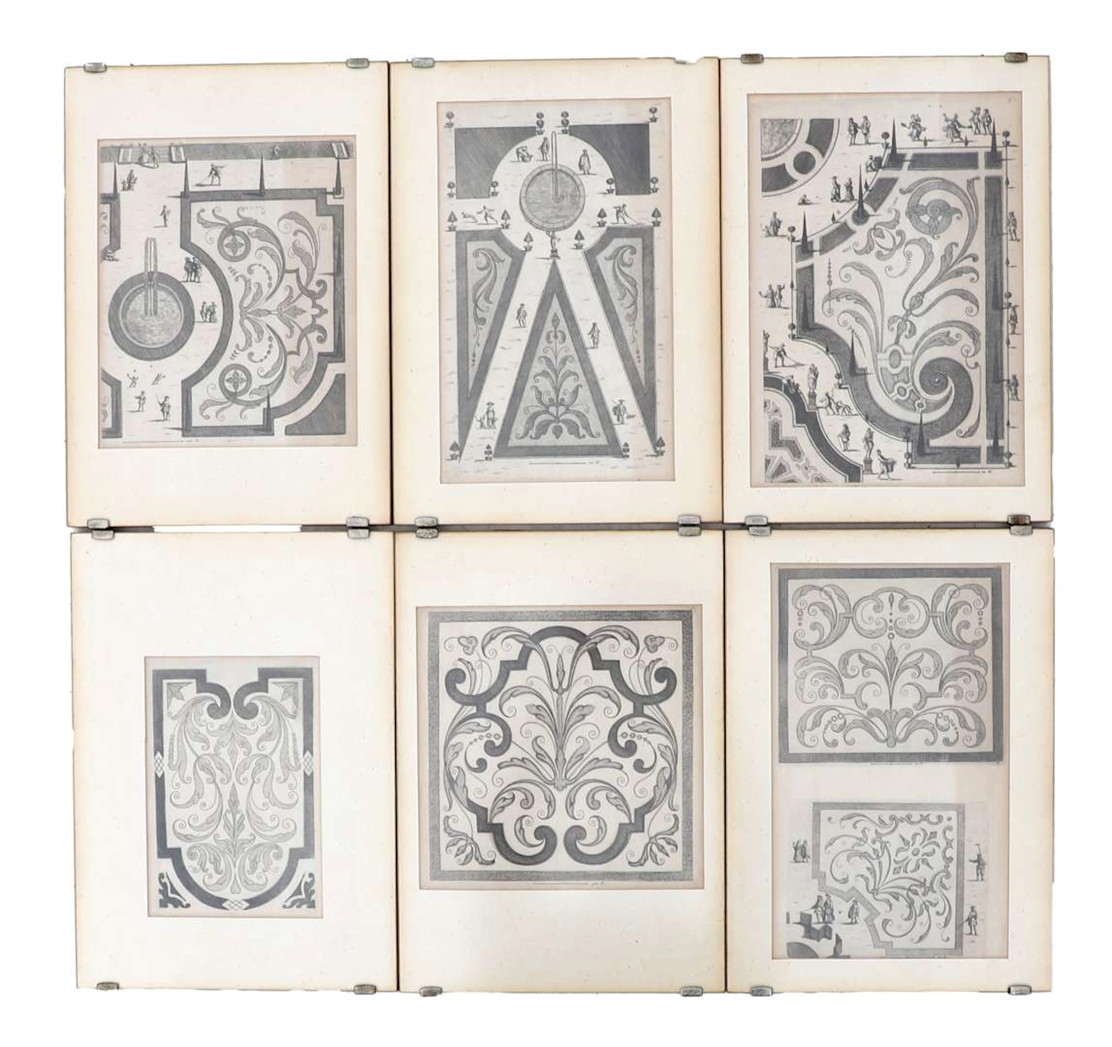 Six prints from the book *Den nederlandtsen hovenier*, Holland, 17th century