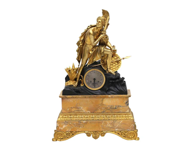 An ormolu/fire-gilded bronze Charles X mantel clock, France, 2nd quarter