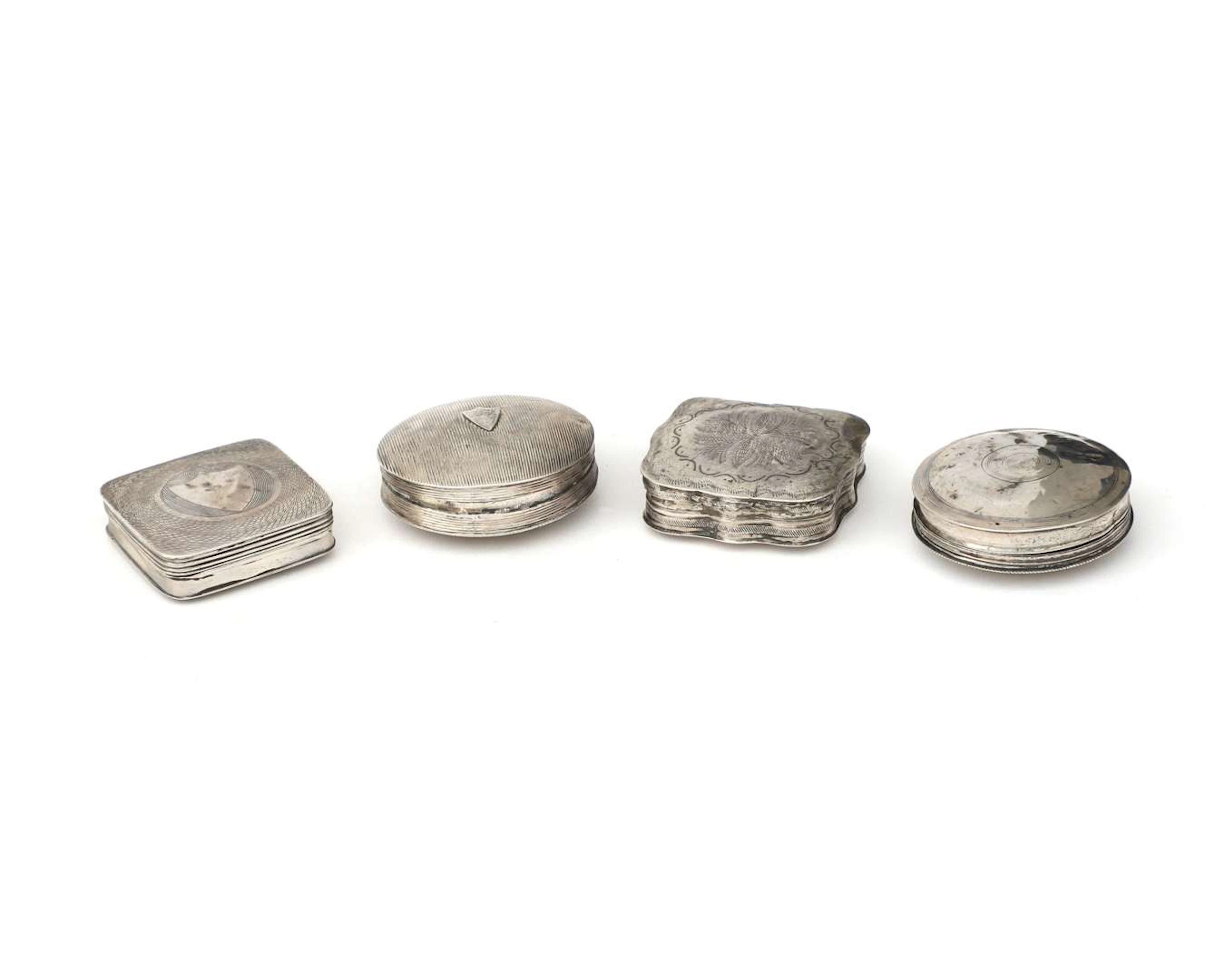 Four silver pill boxes of the second quality, Holland, 19th century