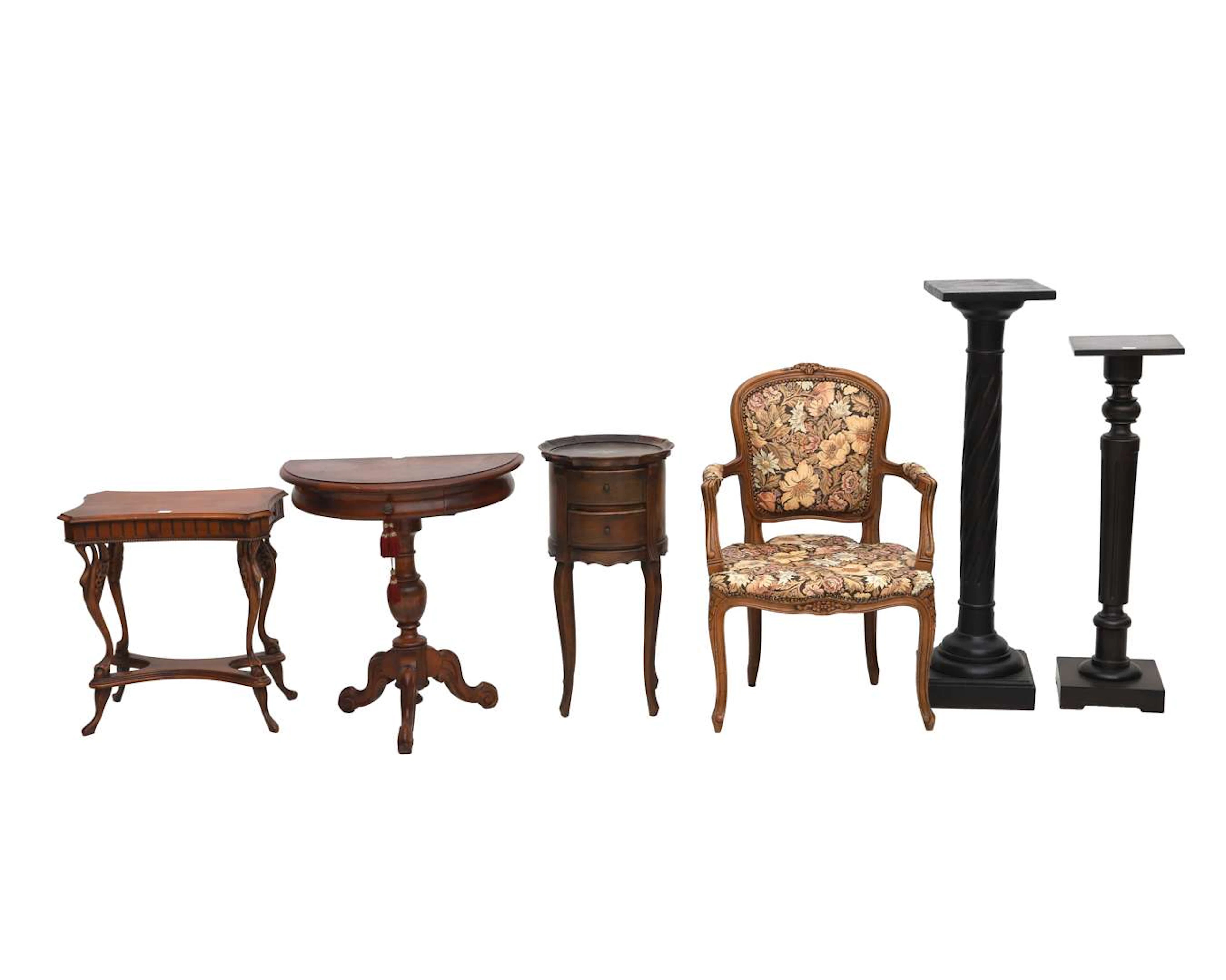 Six miscellaneous furniture pieces, including ladies' armchair