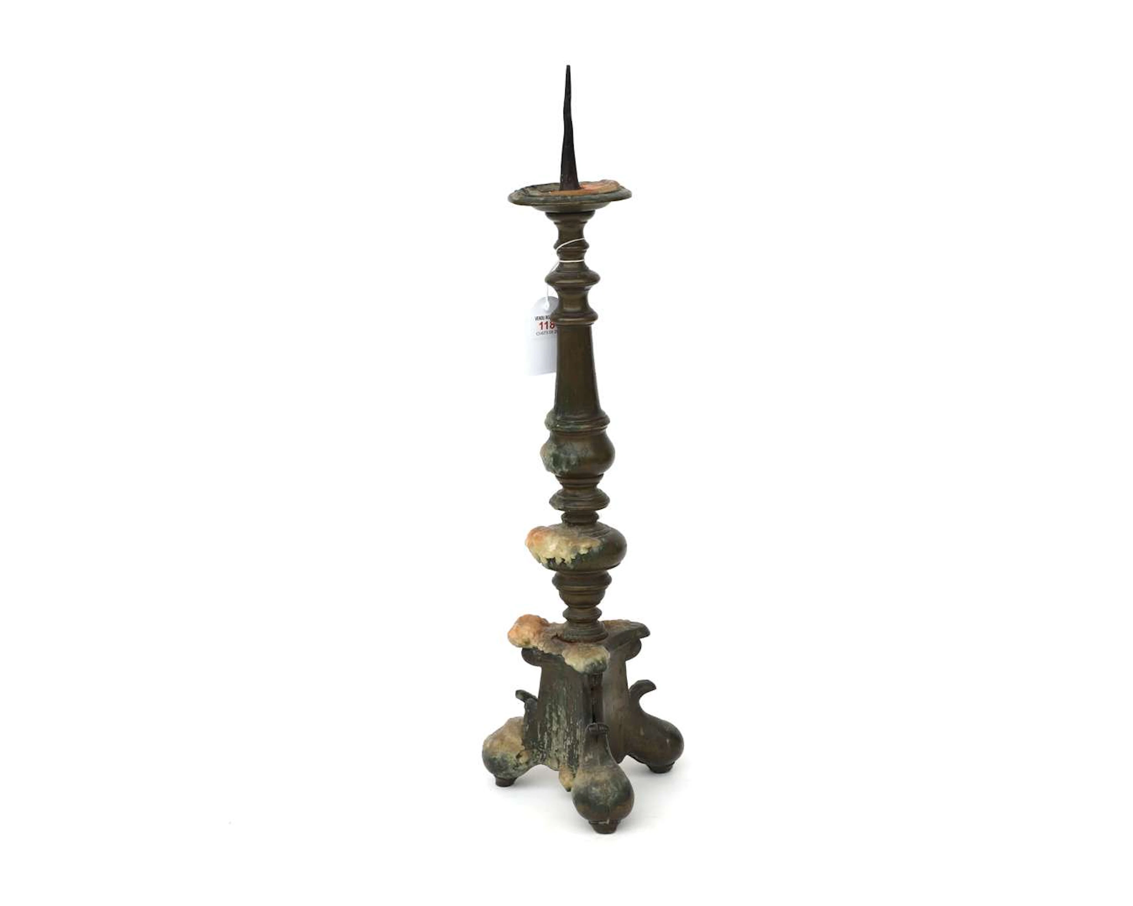 A copper church candlestick, 18th/19th century