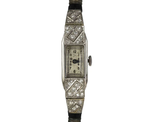 A platinum Art Deco ladies' wristwatch with diamonds