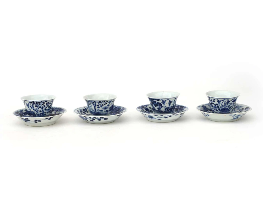 Four porcelain cups and saucers, China, 19th century