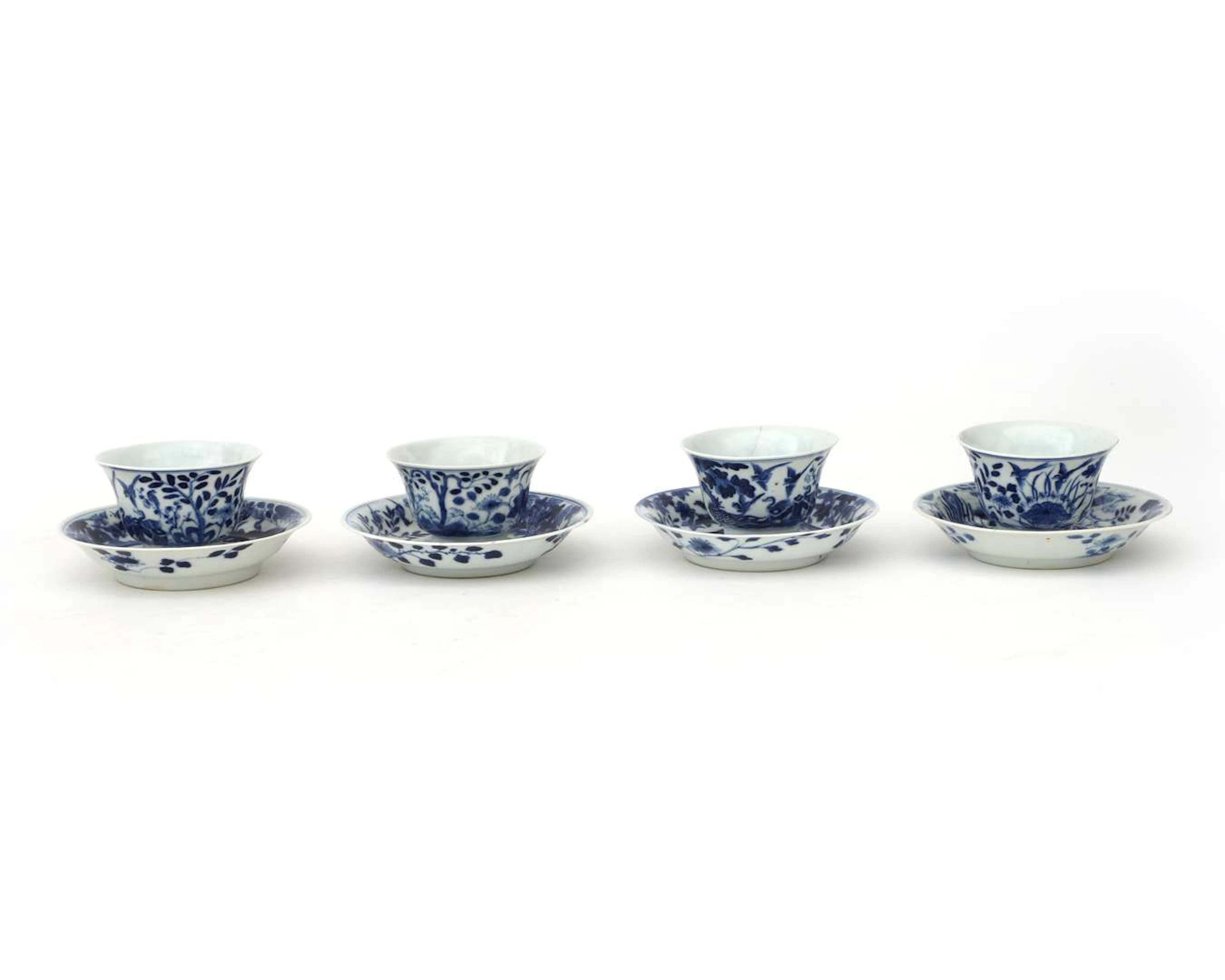 Four porcelain cups and saucers, China, 19th century