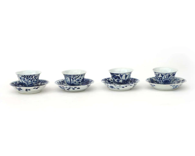 Four porcelain cups and saucers, China, 19th century