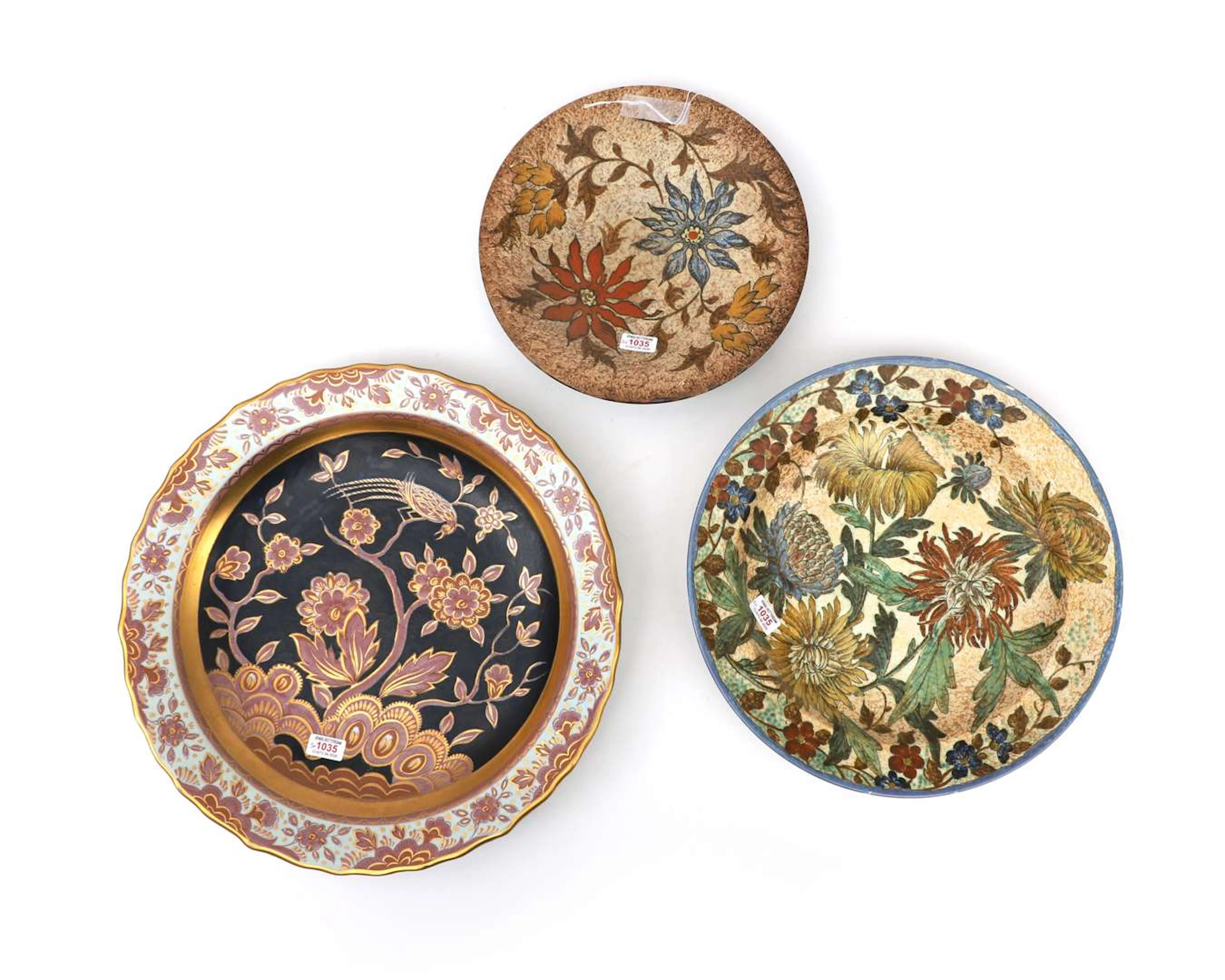 Three polychrome wall plates, PLAZUID, Gouda, Holland, 20th century