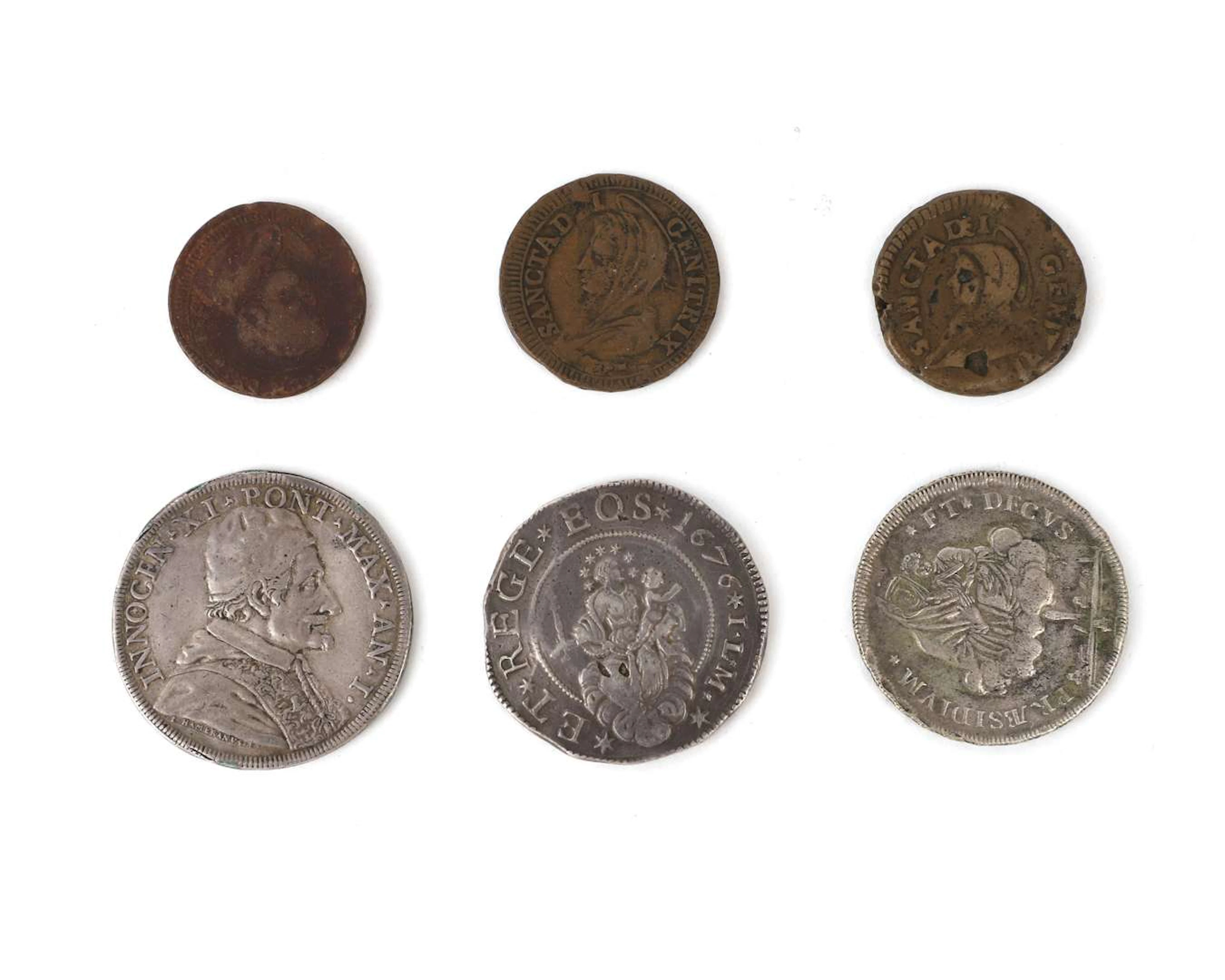 Three silver and three bronze coins, including Vatican and Papal States