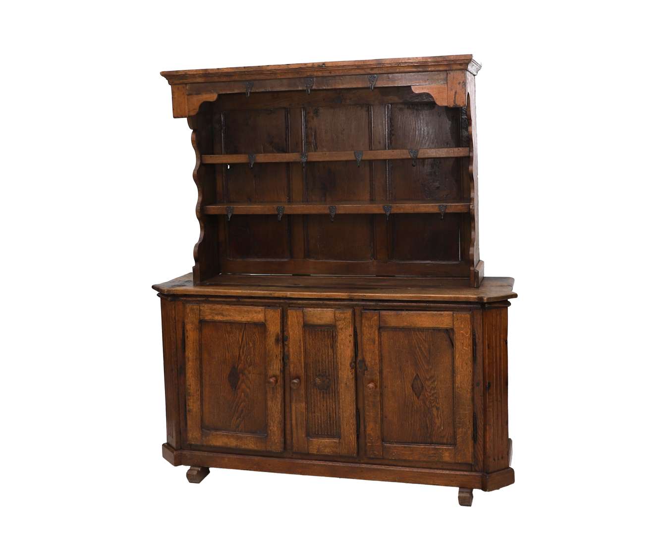 An oak sideboard with plate rack, England, 18th century