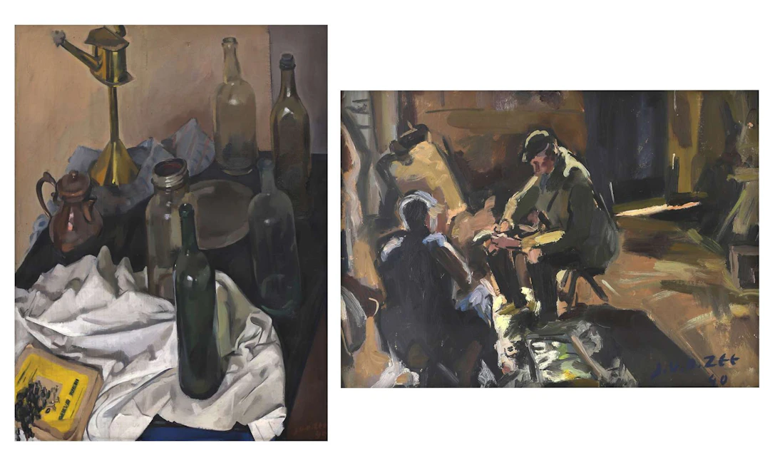 Jan van der Zee (1898–1988), Still Life with Bottles / Work in a Barn