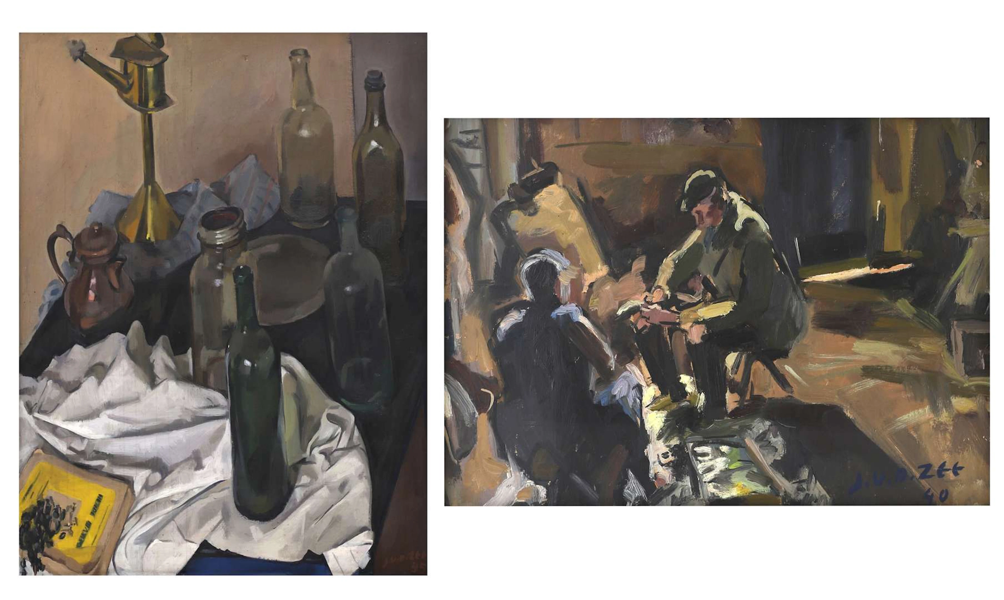 Jan van der Zee (1898–1988), Still Life with Bottles / Work in a Barn