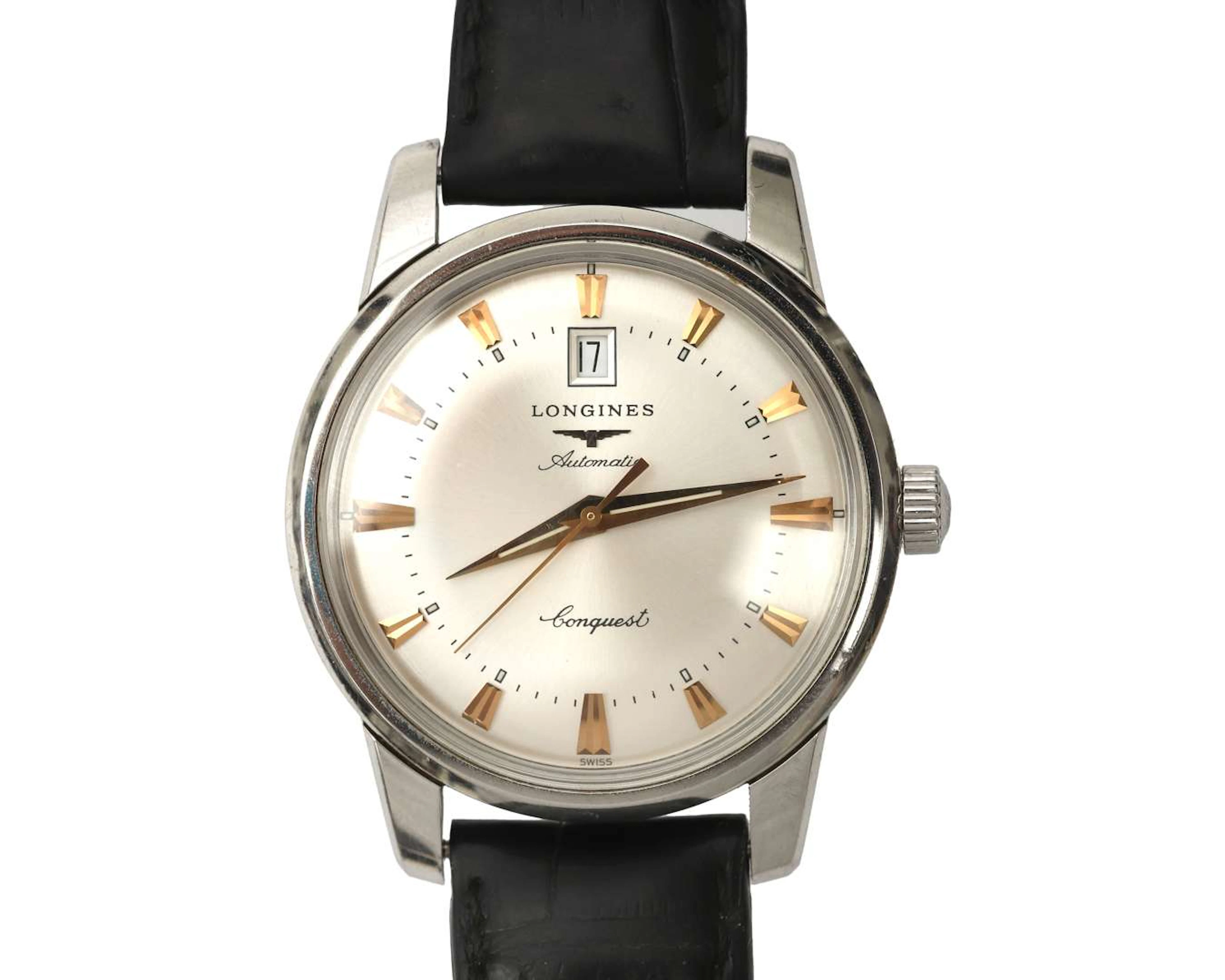 A steel Longines Automatic Conquest men’s wristwatch