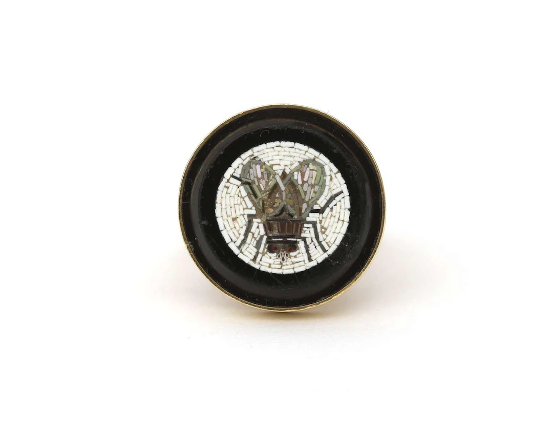 A 14k yellow gold ring with a micro-mosaic