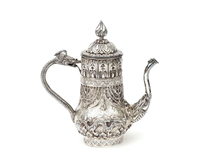 A silver teapot, Sino-Tibetan, c. 1900