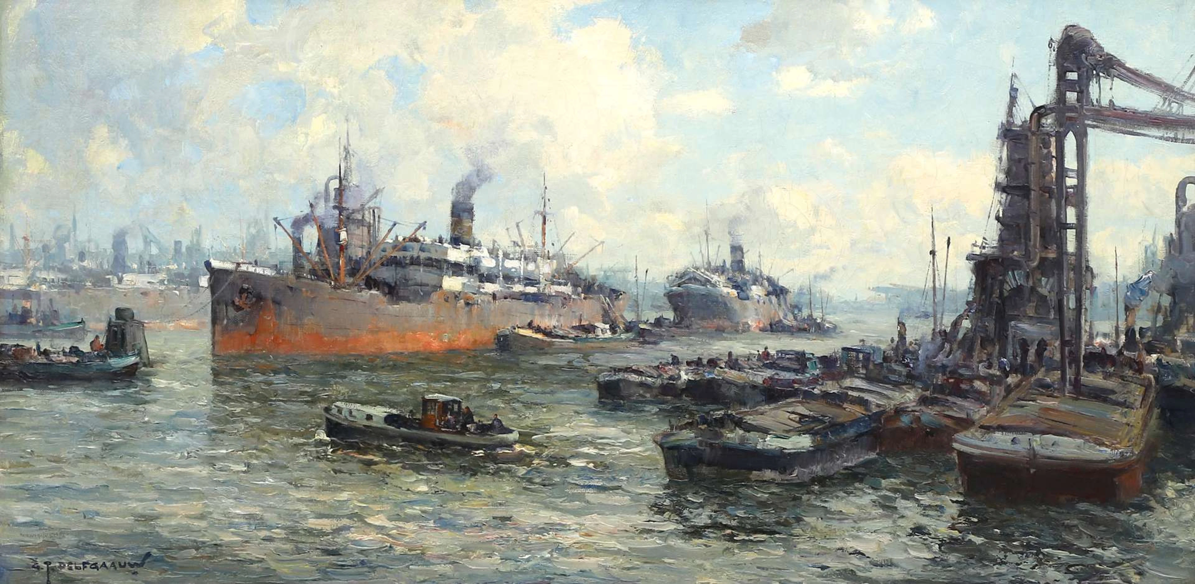 Gerard Delfgaauw (1882–1947), Busy maritime traffic and a grain silo