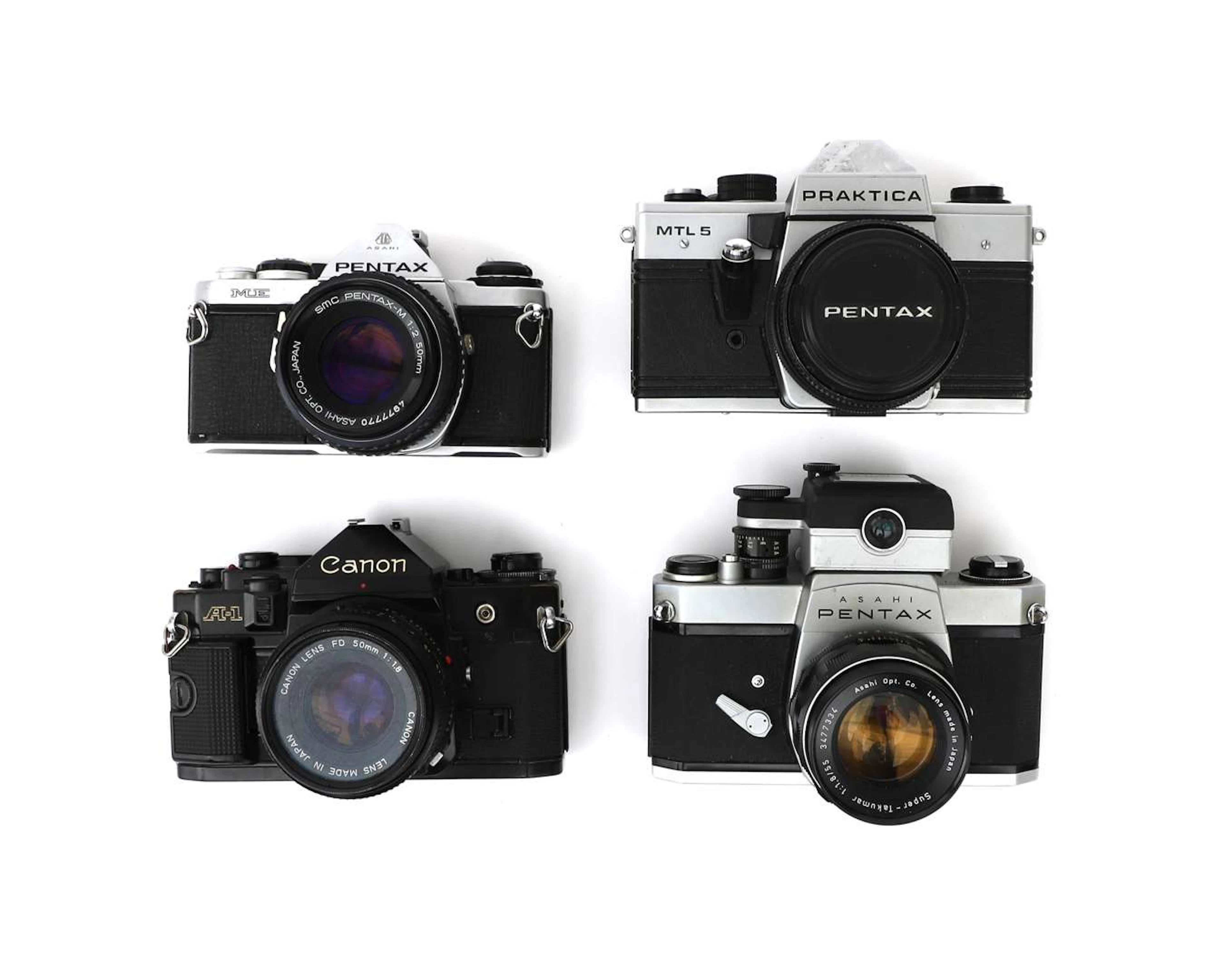Four cameras from brands including Canon, Pentax and Praktica