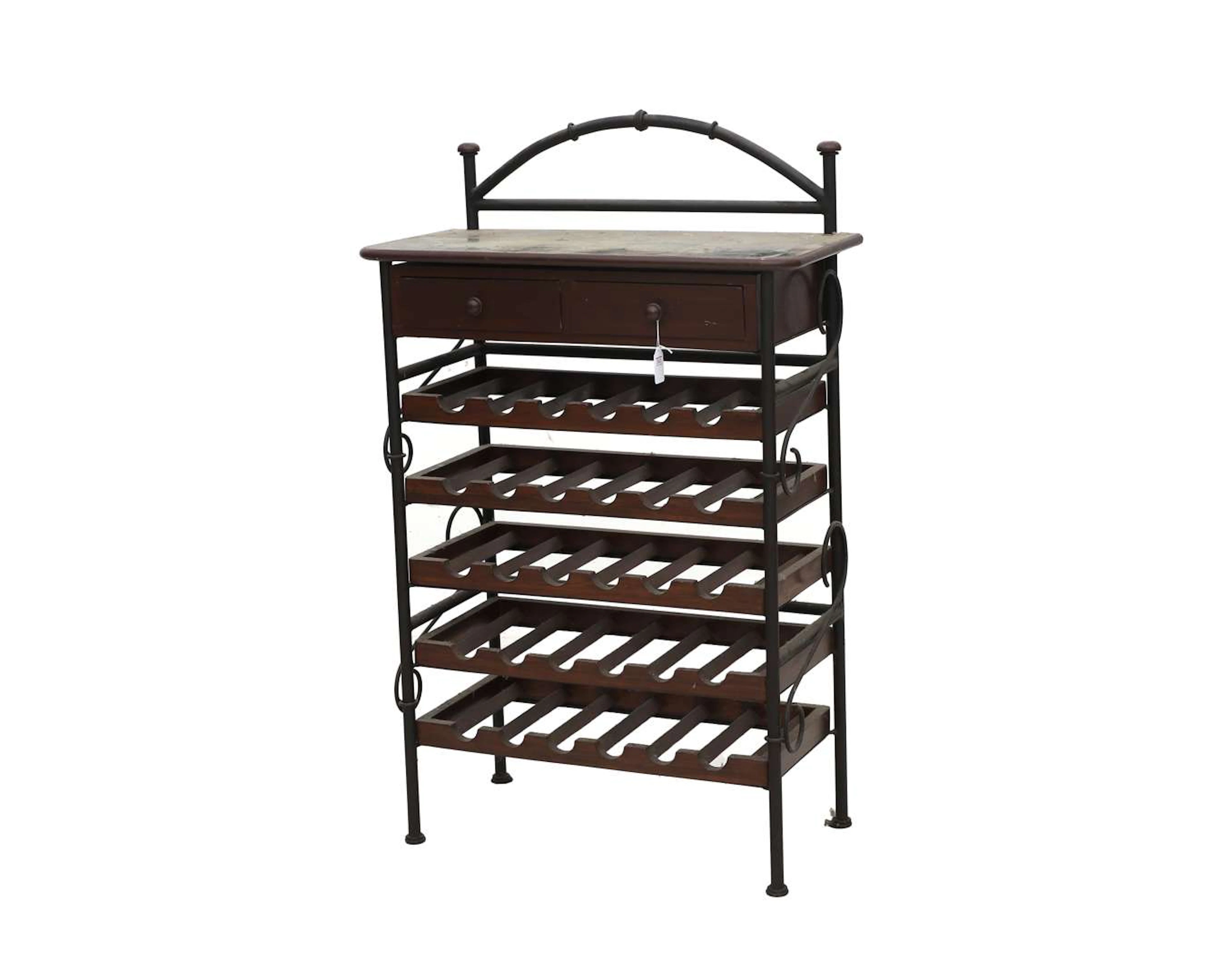 A wooden and metal wine rack, 20th century
