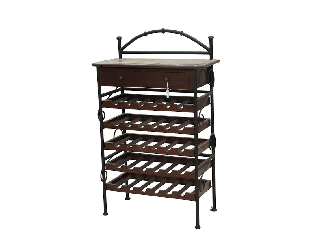 A wooden and metal wine rack, 20th century