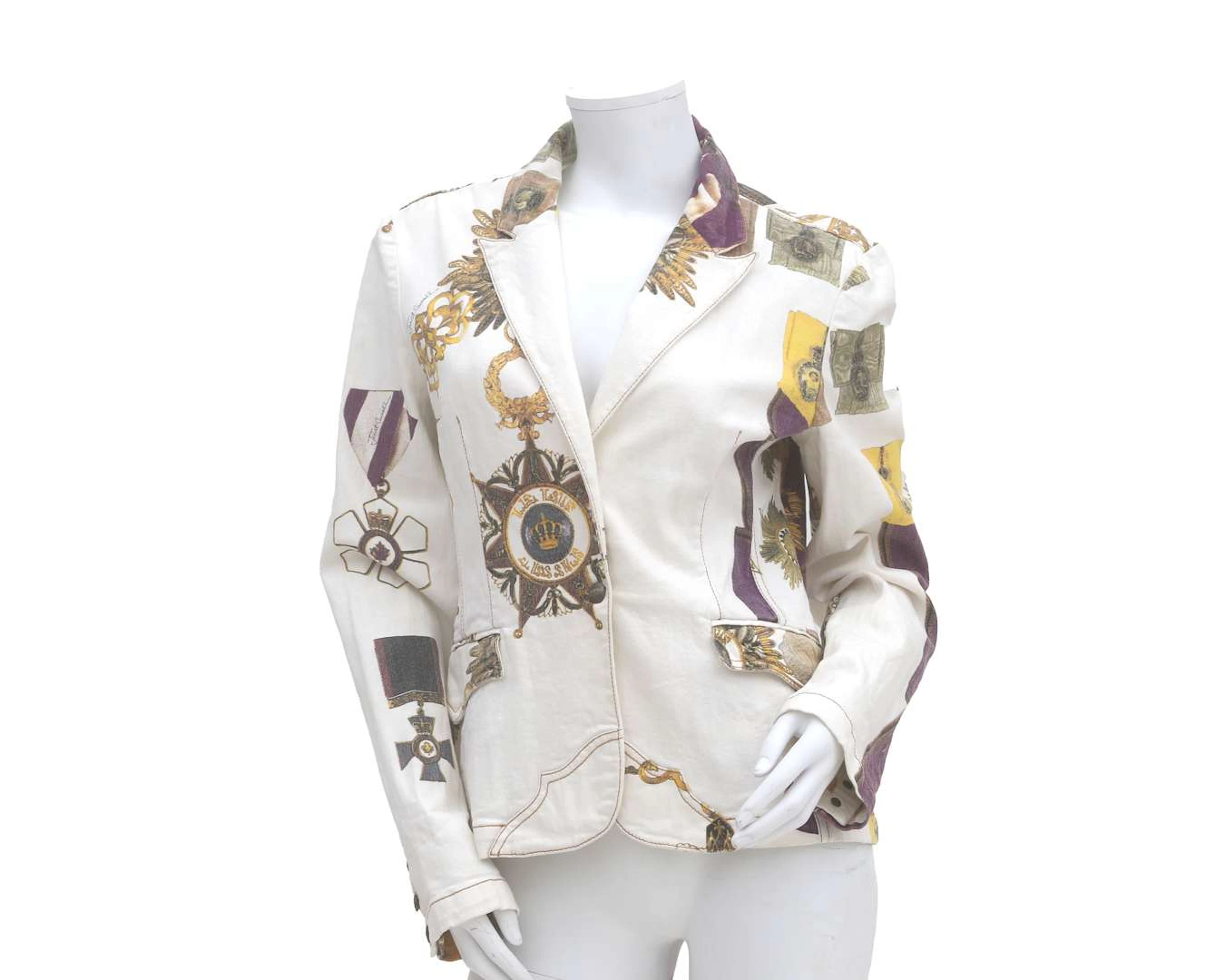 An ivory-colored Just Cavalli jacket with print