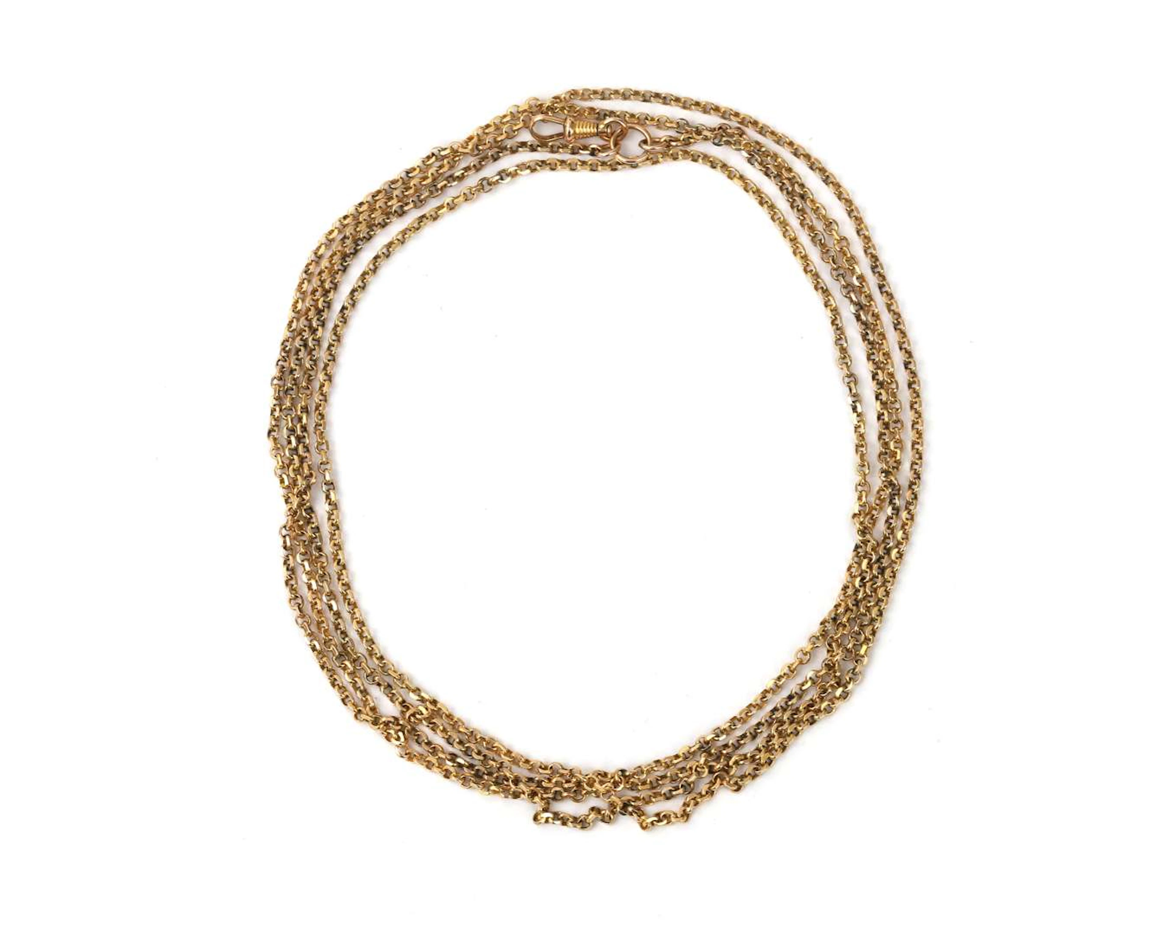 A 14k yellow gold cut anchor watch chain
