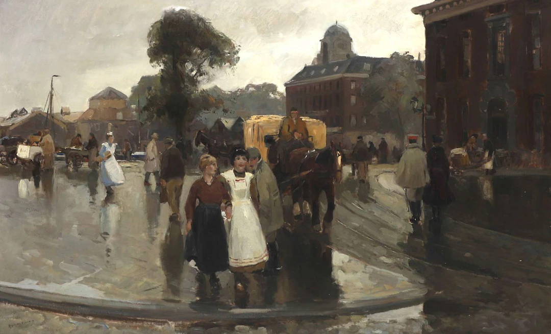August Willem van Voorden (1881–1921), Bustle on Oostplein near the