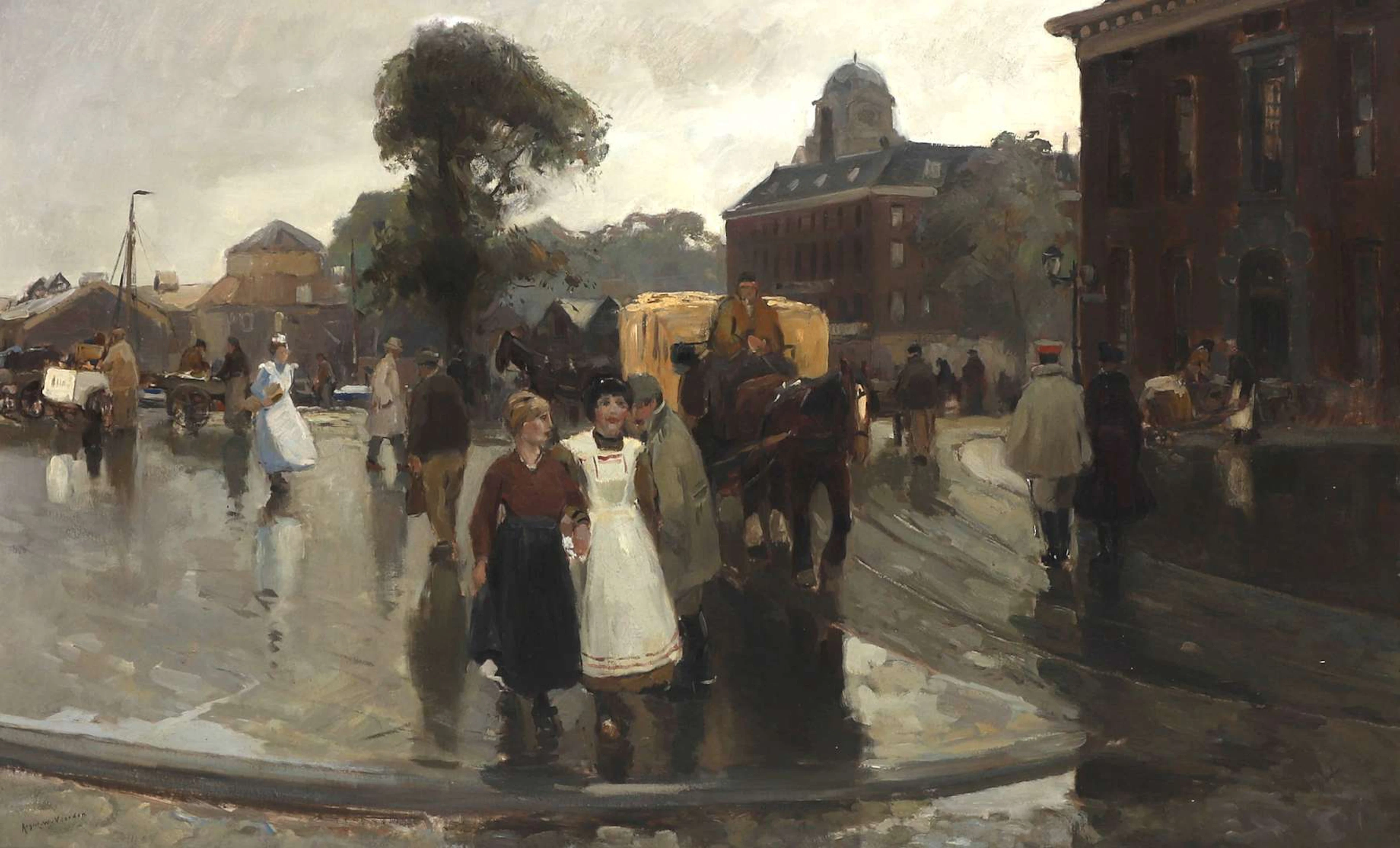 August Willem van Voorden (1881–1921), Bustle on Oostplein near the