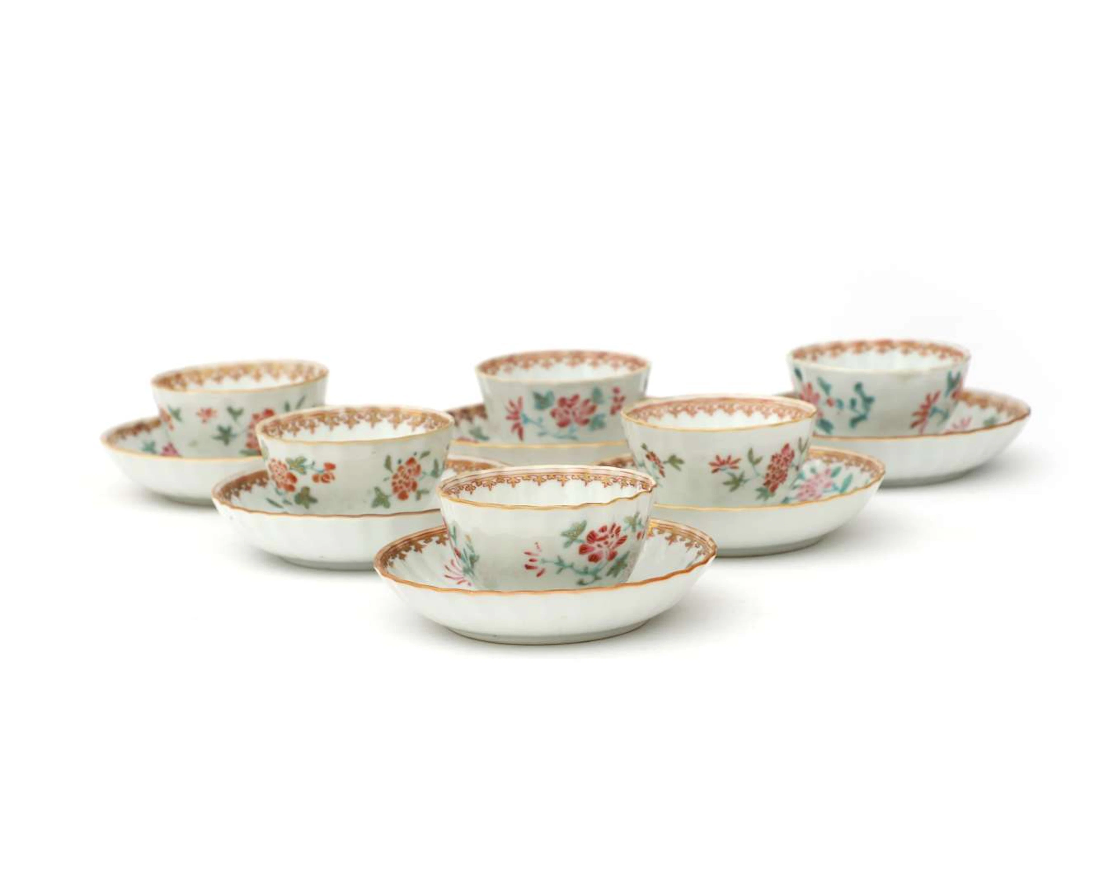 Six porcelain cups and saucers, China, Qianlong period (1736-1795)