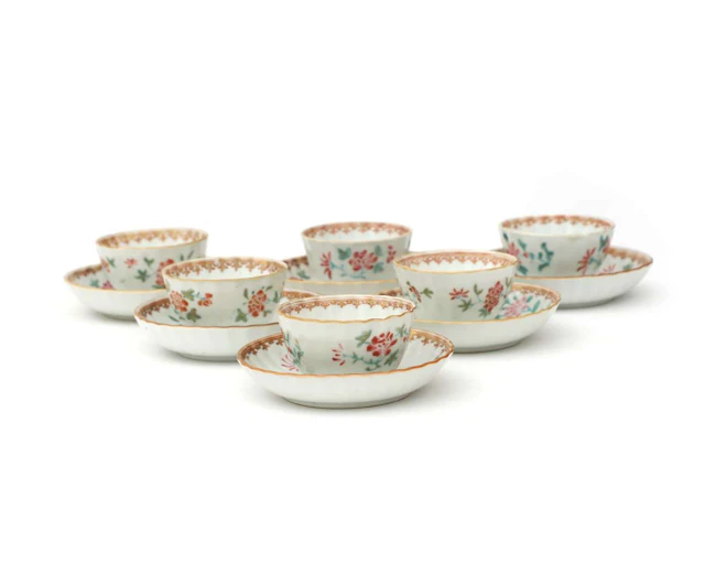 Six porcelain cups and saucers, China, Qianlong period (1736-1795)