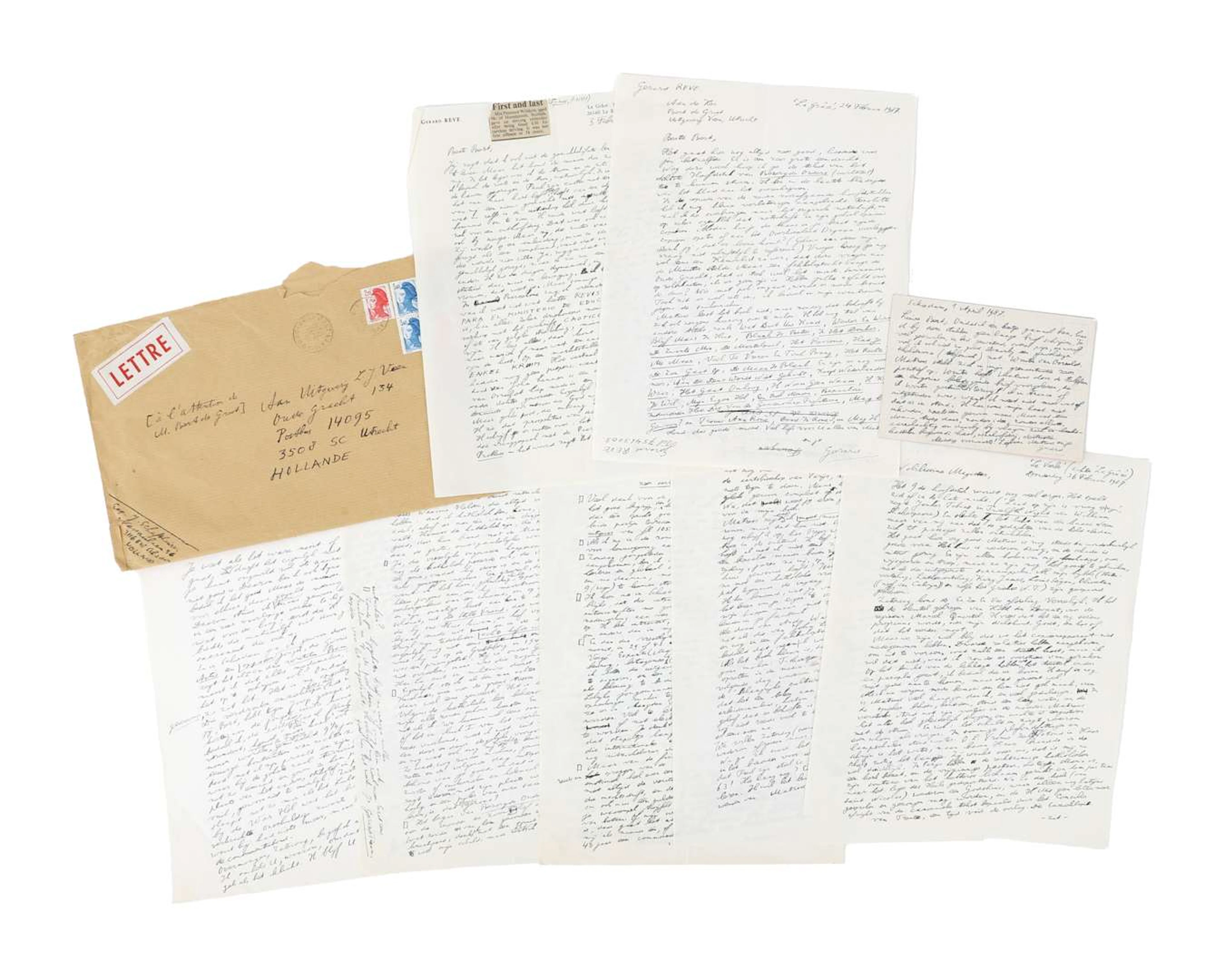 Gerard Reve – 5 original handwritten letters on 7 sheets, most of