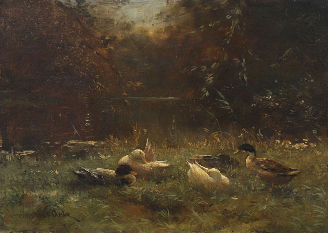 Constant Artz (1870–1951), Ducklings by the Water’s Edge