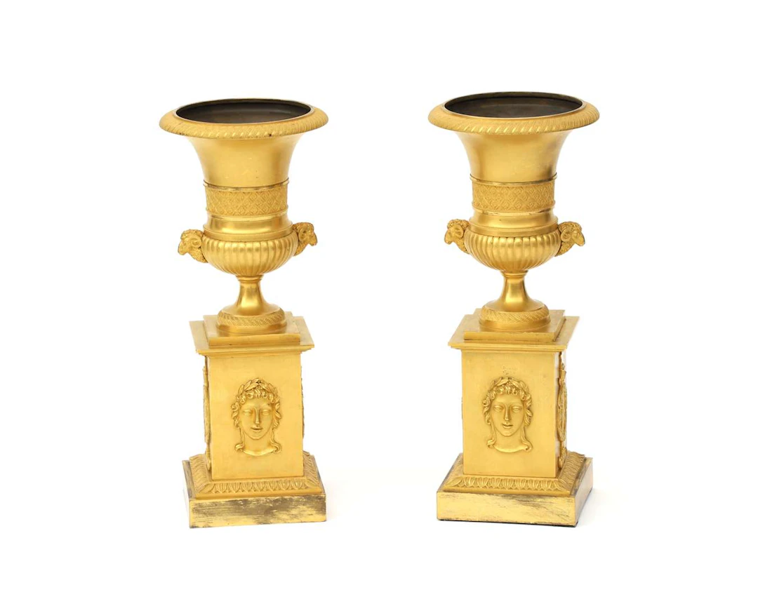 Two ormolu/fire-gilt bronze Empire vases, France, c. 1810
