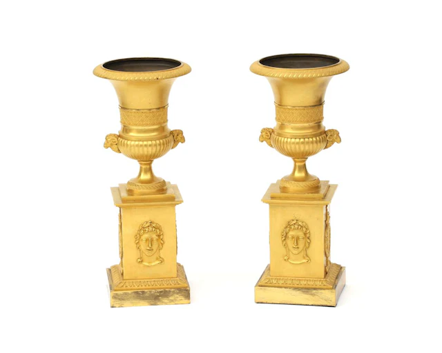 Two ormolu/fire-gilt bronze Empire vases, France, c. 1810