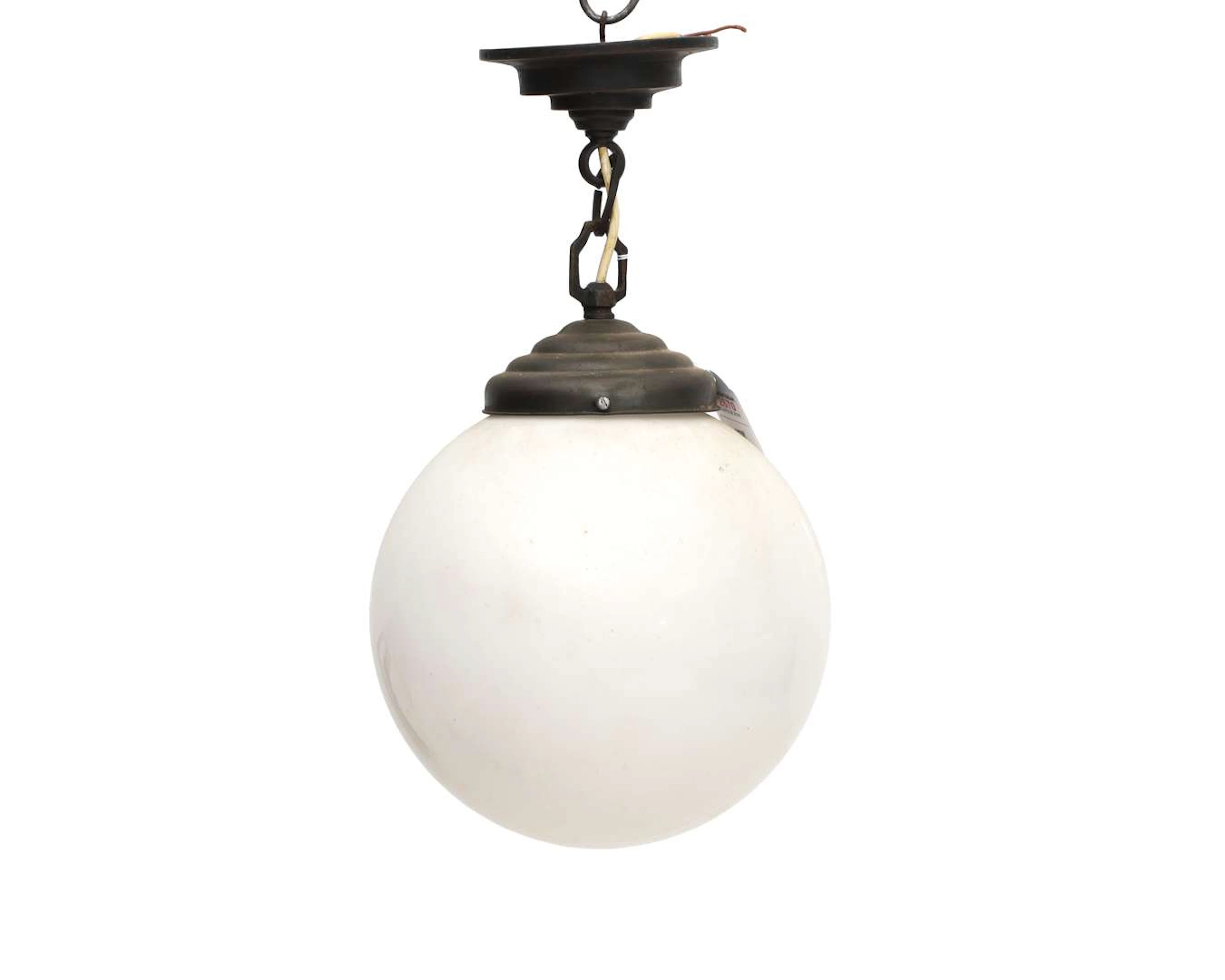 A copper and glass ball lamp, 20th century