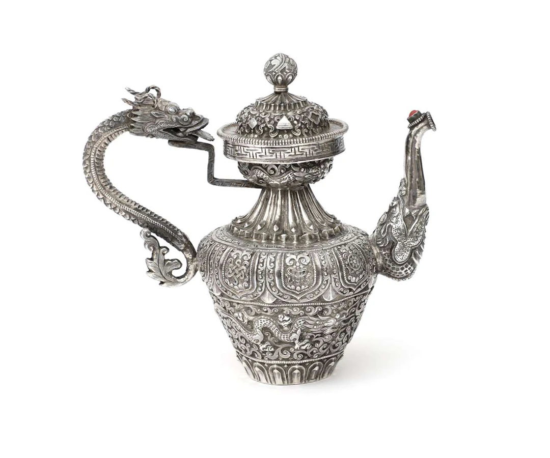 A silver teapot, Sino-Tibetan, c. 1900