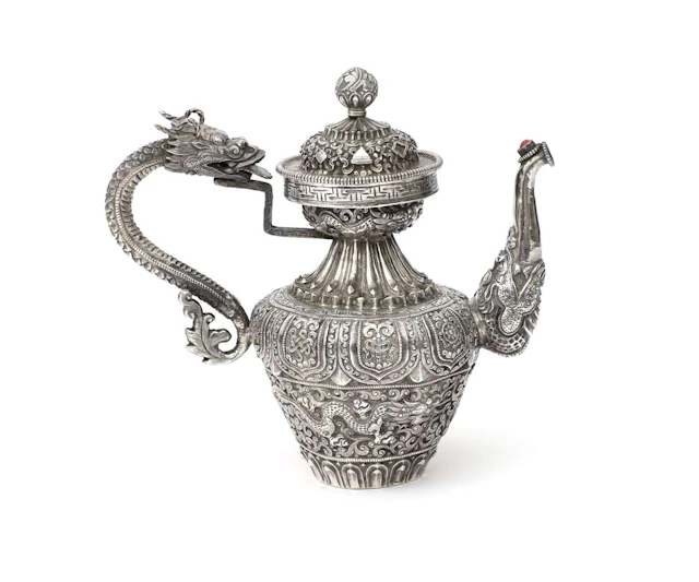 A silver teapot, Sino-Tibetan, c. 1900