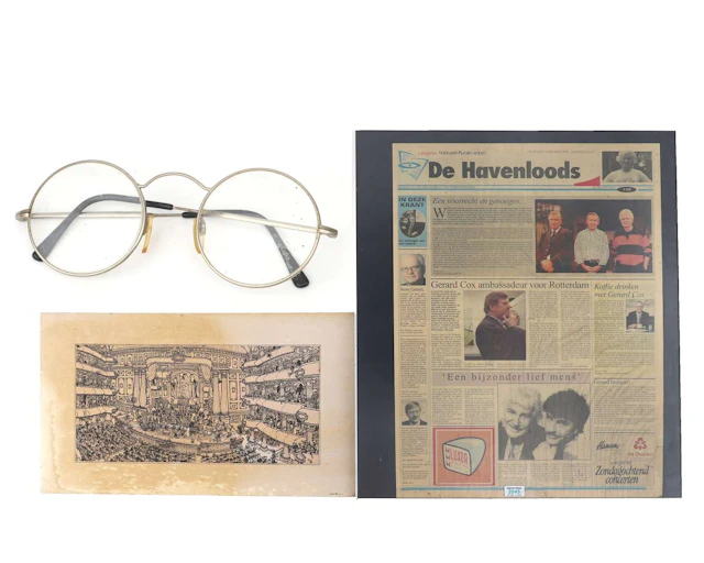 A pair of spectacles by Gerard Cox and a message from Mini & Maxi