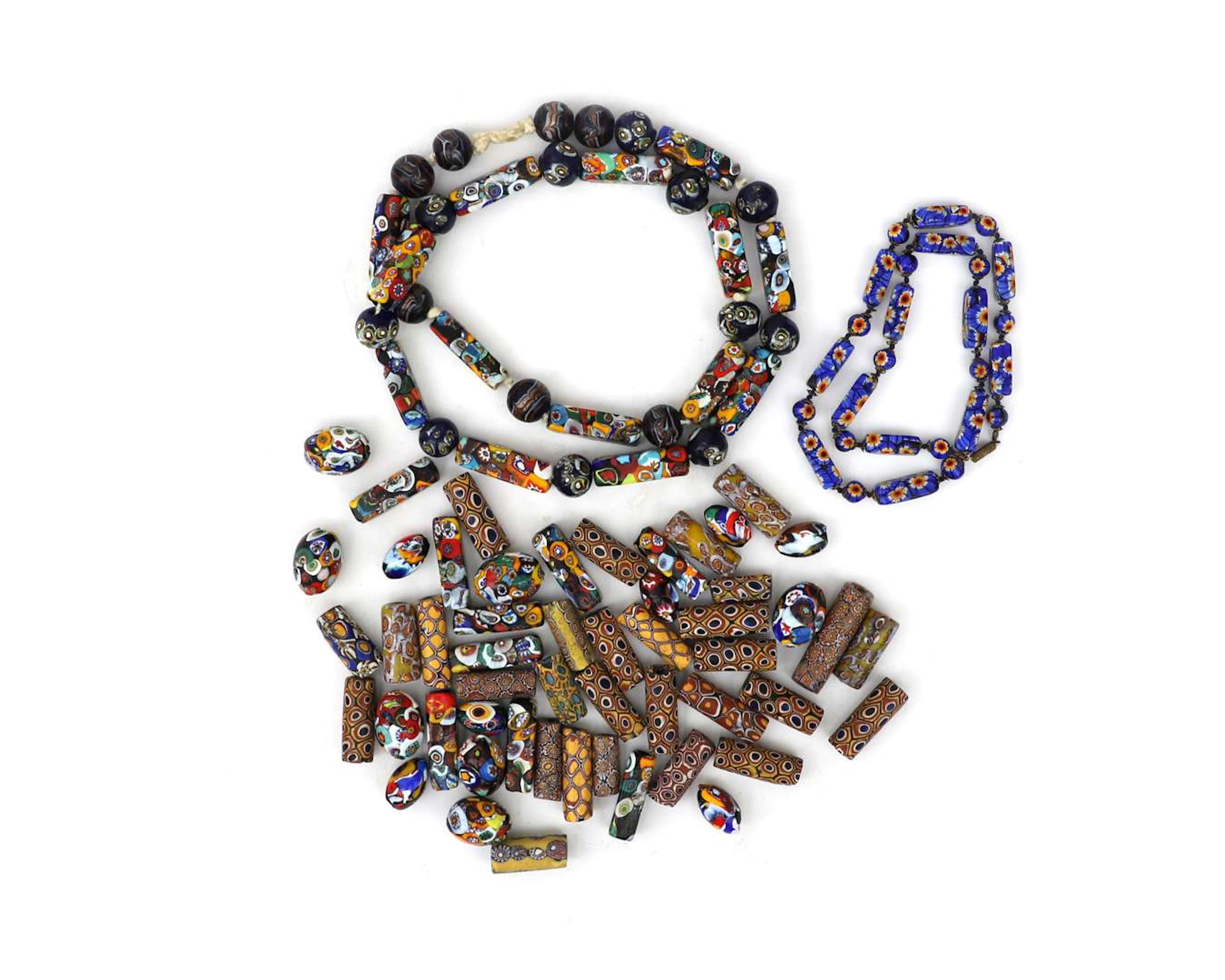 A strand of glass beads in the Venetian millefiori style