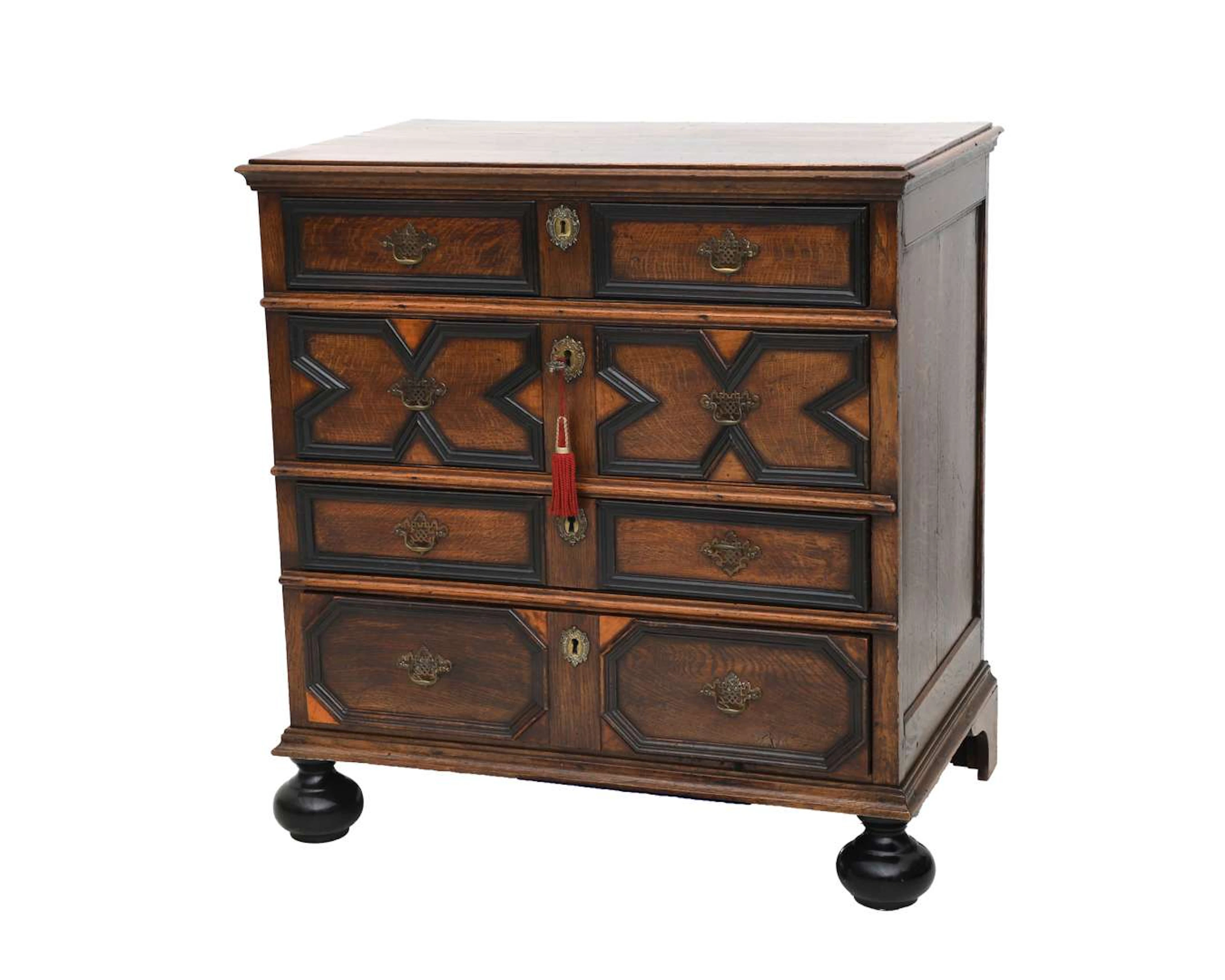 An oak Charles II chest of drawers, England, late 17th century