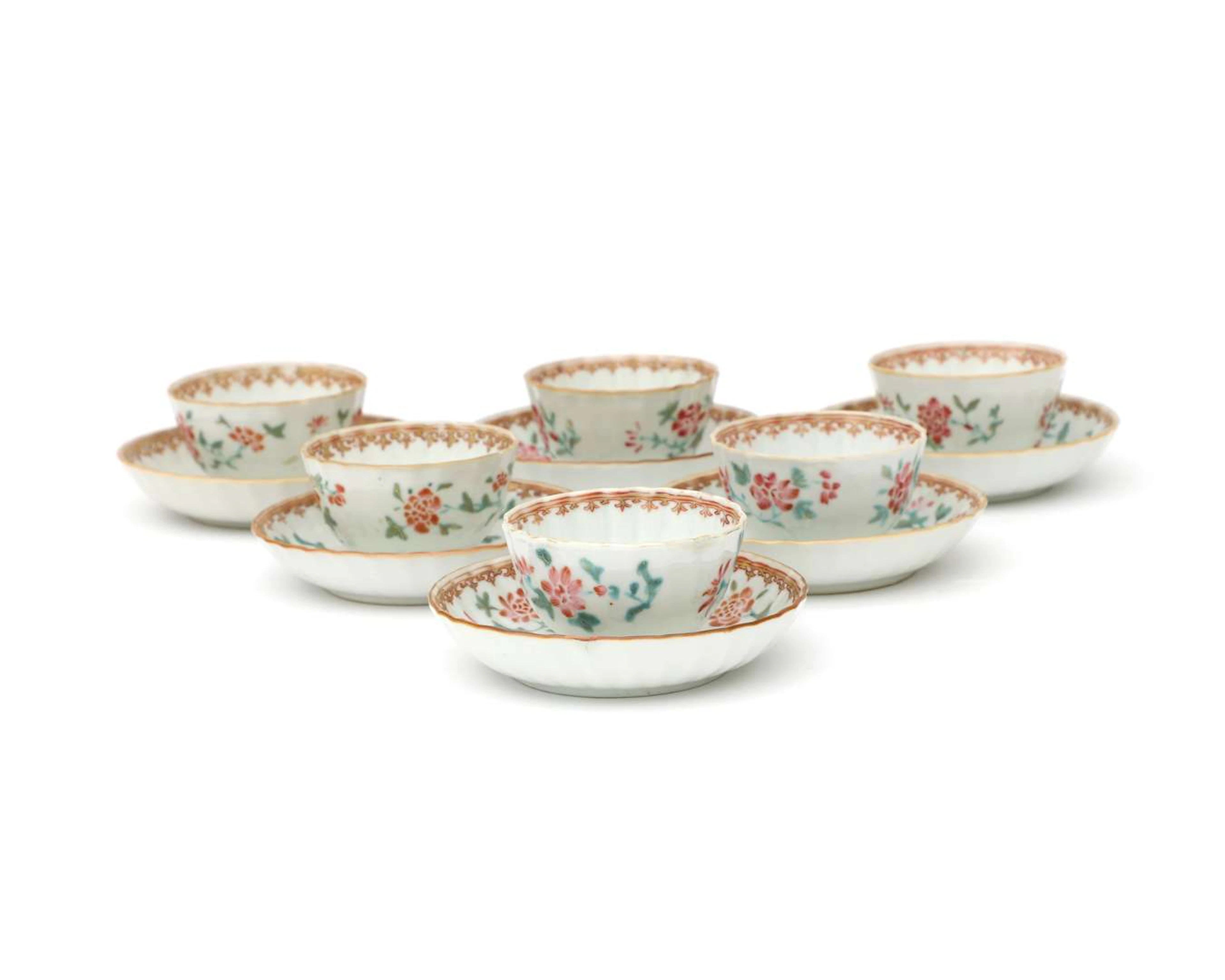 Six porcelain cups and saucers, China, 19th century