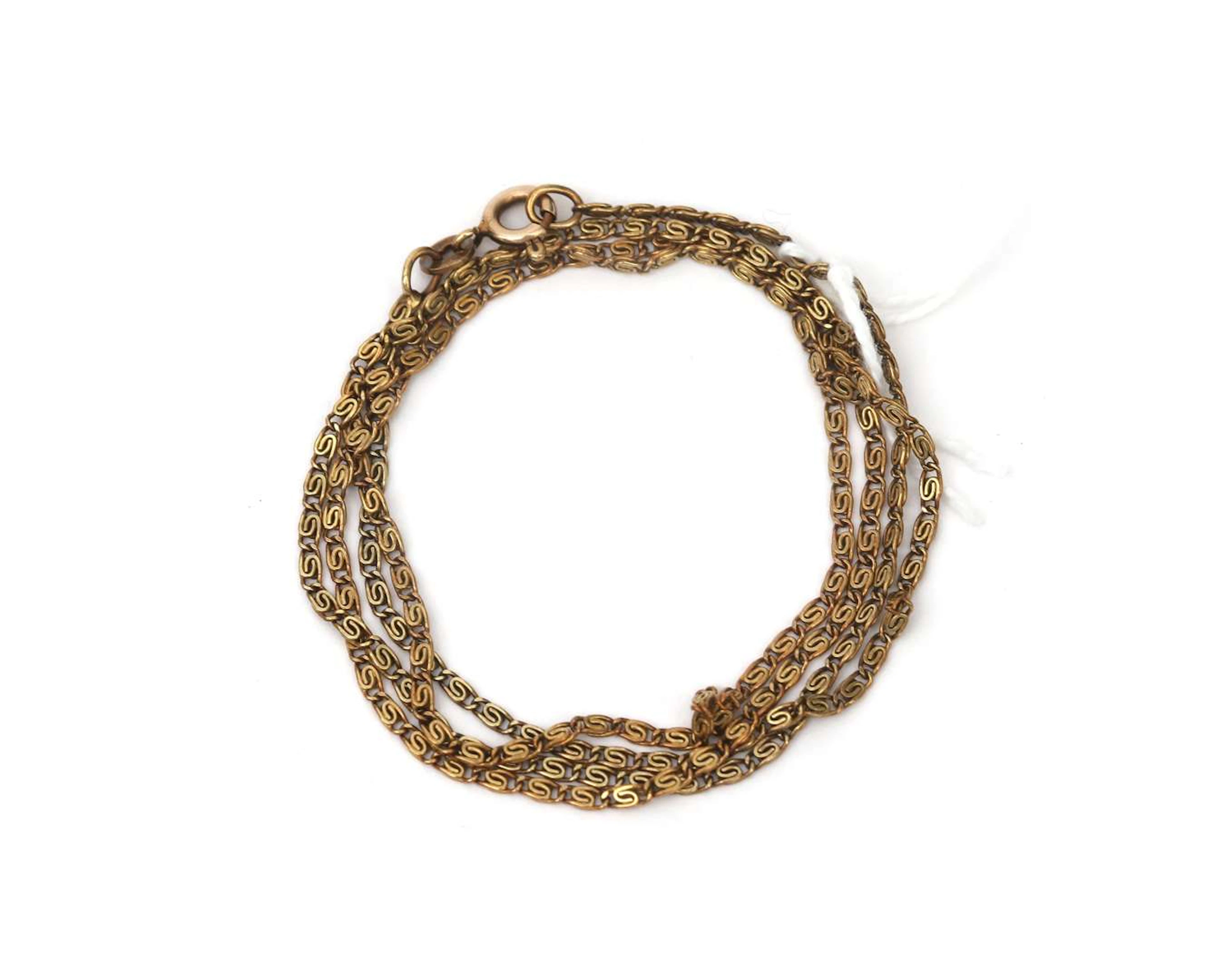 A 14k yellow gold scroll-link necklace