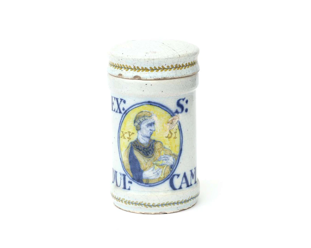 An earthenware albarello apothecary jar, Italy, 19th century