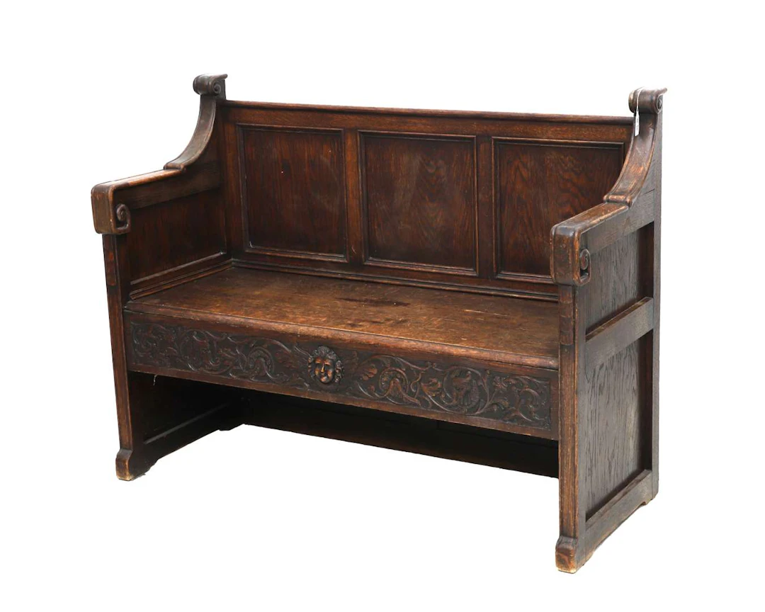 An oak hall bench, Holland, 19th century