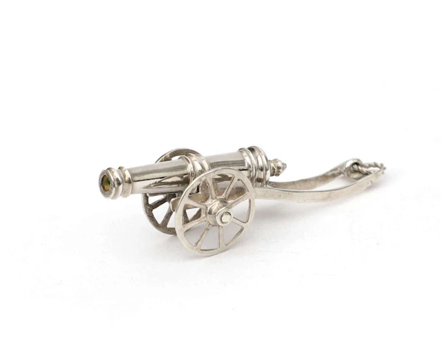 A miniature silver cannon on mount, Holland, 18th century