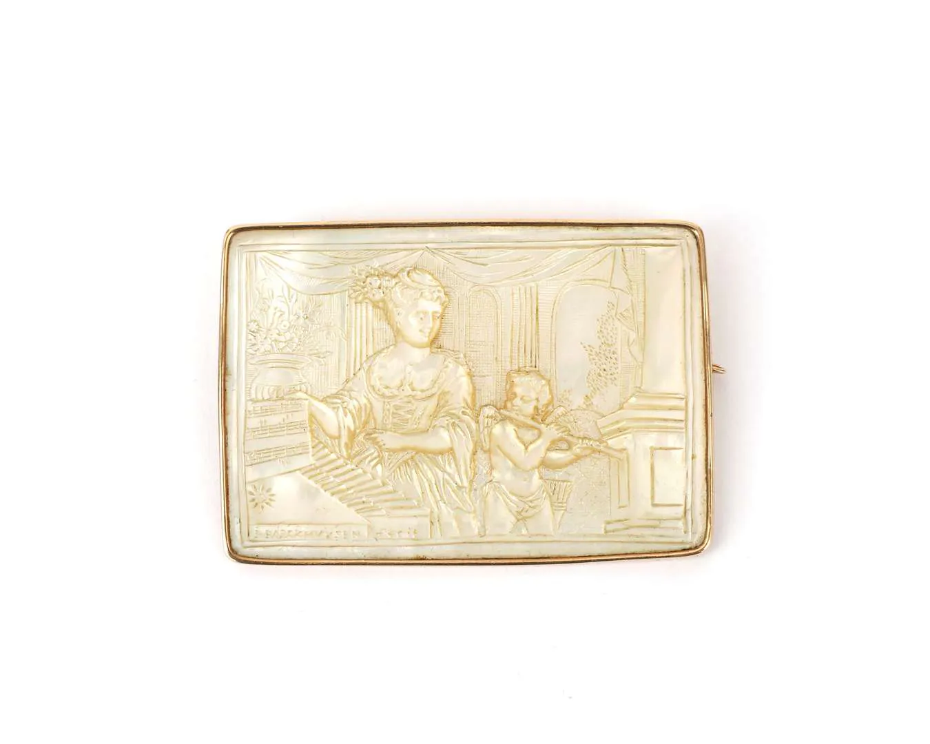 A mother-of-pearl plaque by Jan Bernard Barckhuysen, Holland, Harderwijk