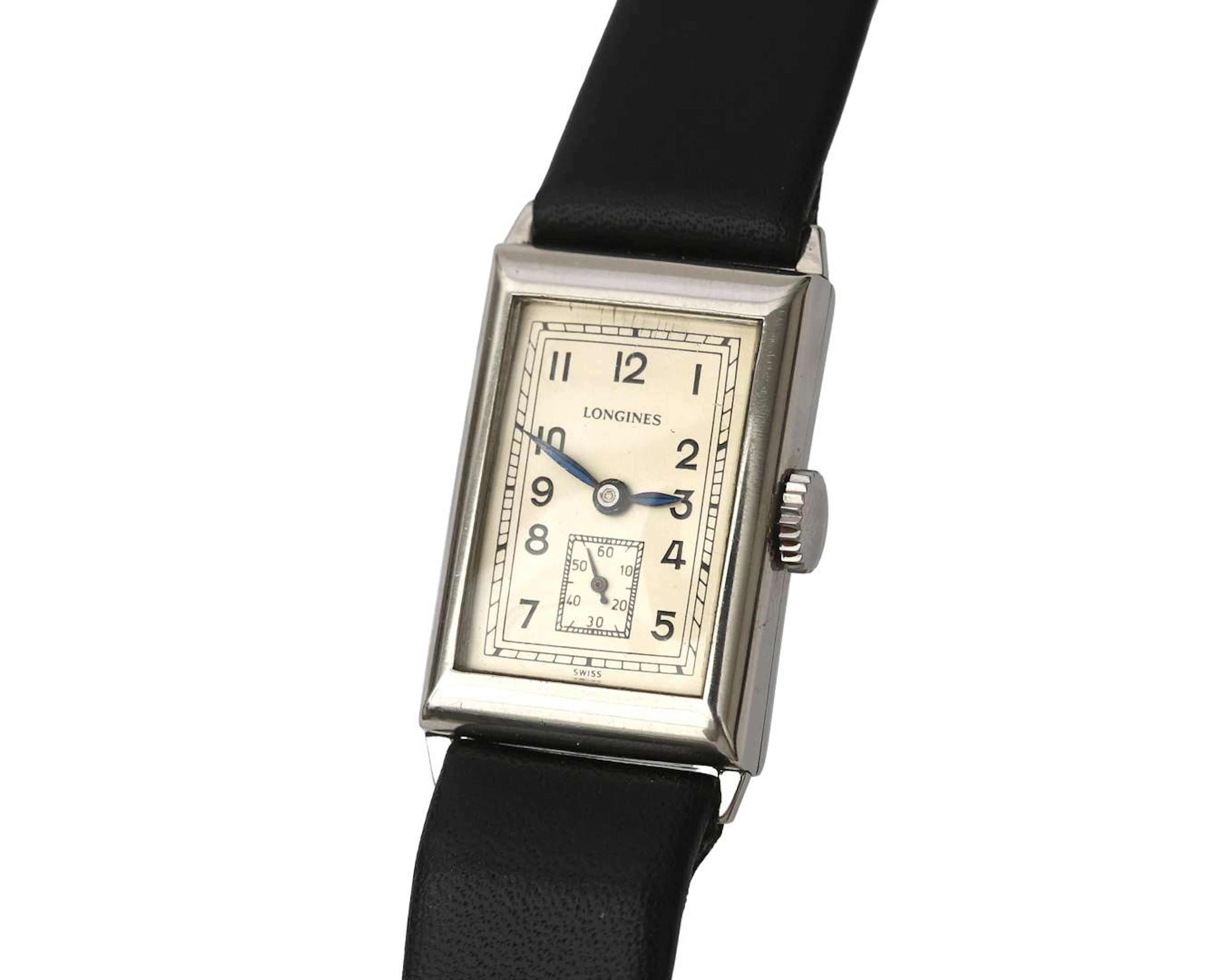 A steel Longines ‘Tank’ Art Deco wristwatch, 1935.