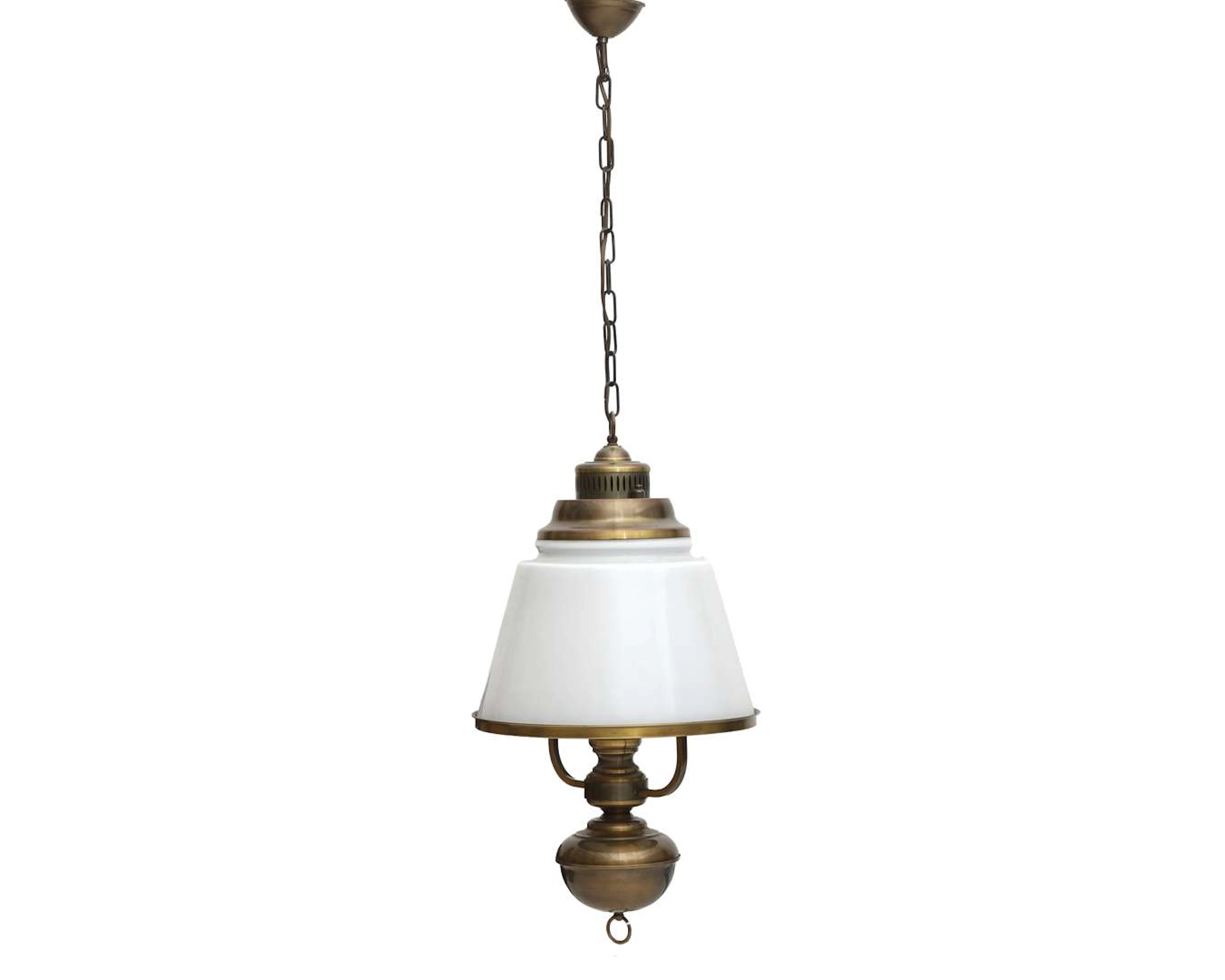 A metal pendant lamp with opaline glass, 20th century